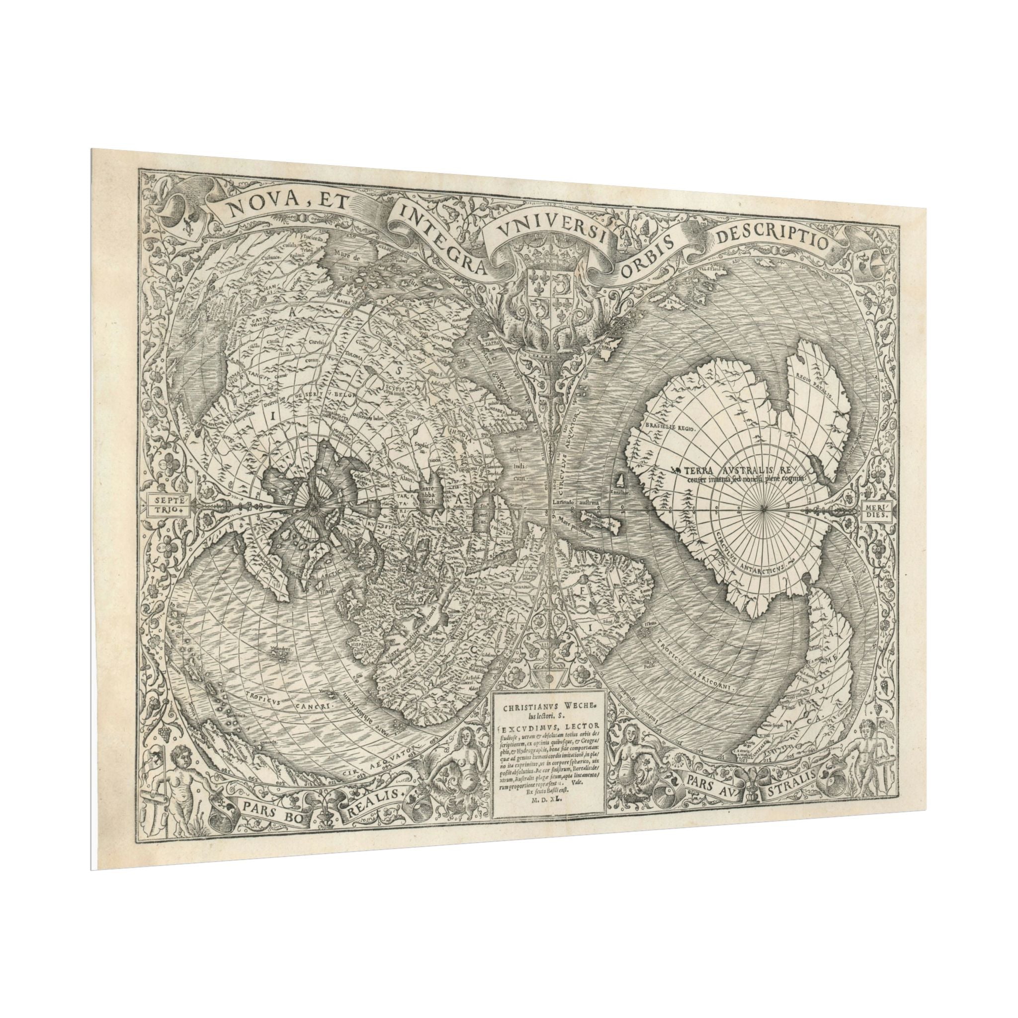 World Atlas Historic Map (c. 1540) Rolled Poster | Vintage Map Wall Art