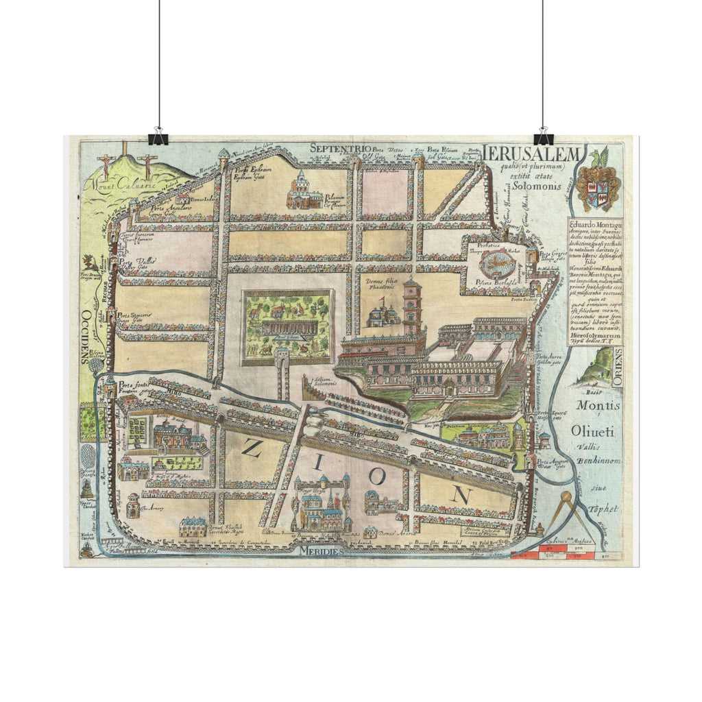 Jerusalem Historic Map (c. 1650) Israel/Palestine Rolled Poster | Vintage Antique City Map