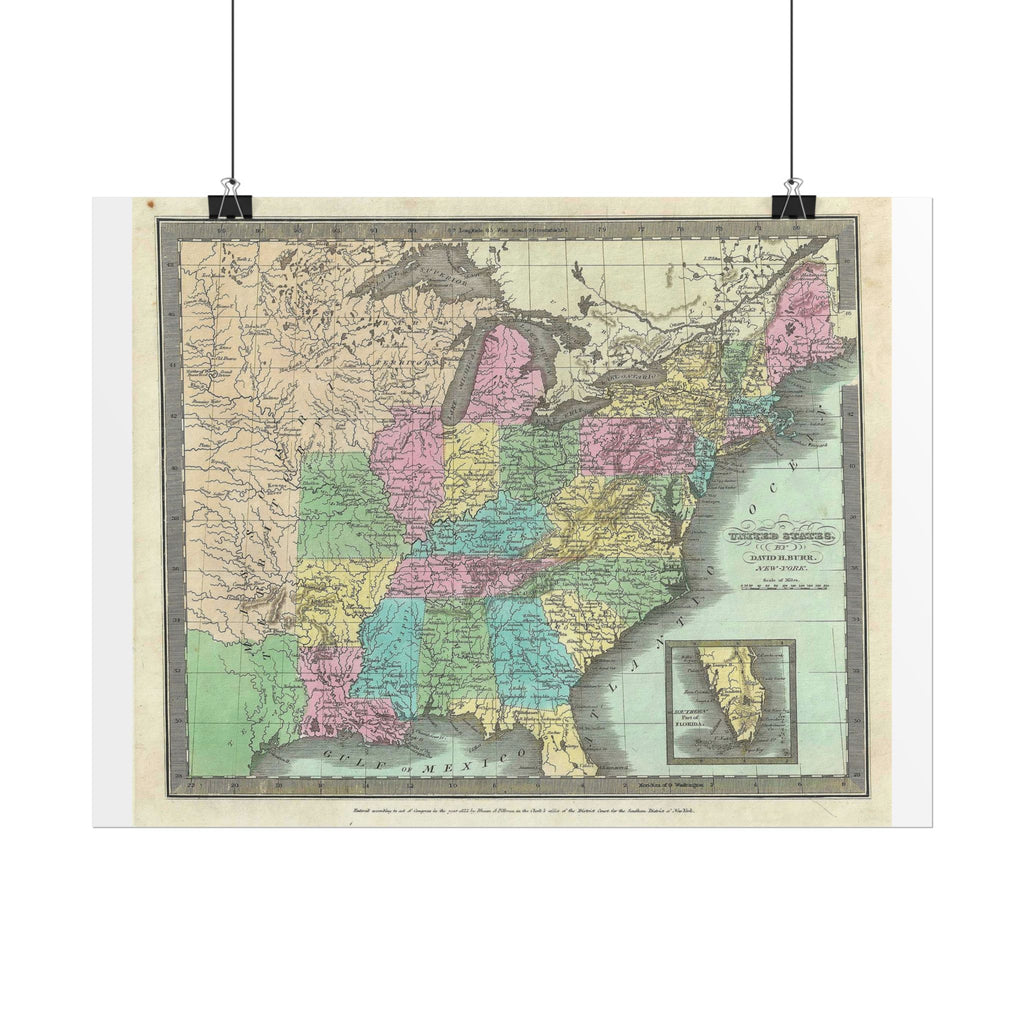 United States of America Historic Map (c. 1835) Rolled Poster | Vintage Map Wall Art
