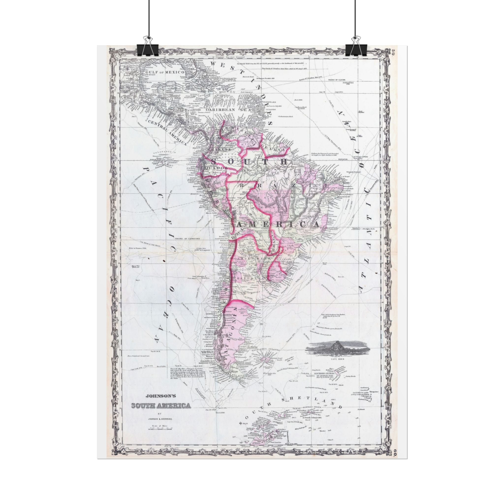 South America Antique Map (c. 1862) Rolled Poster | Vintage Map Wall Art