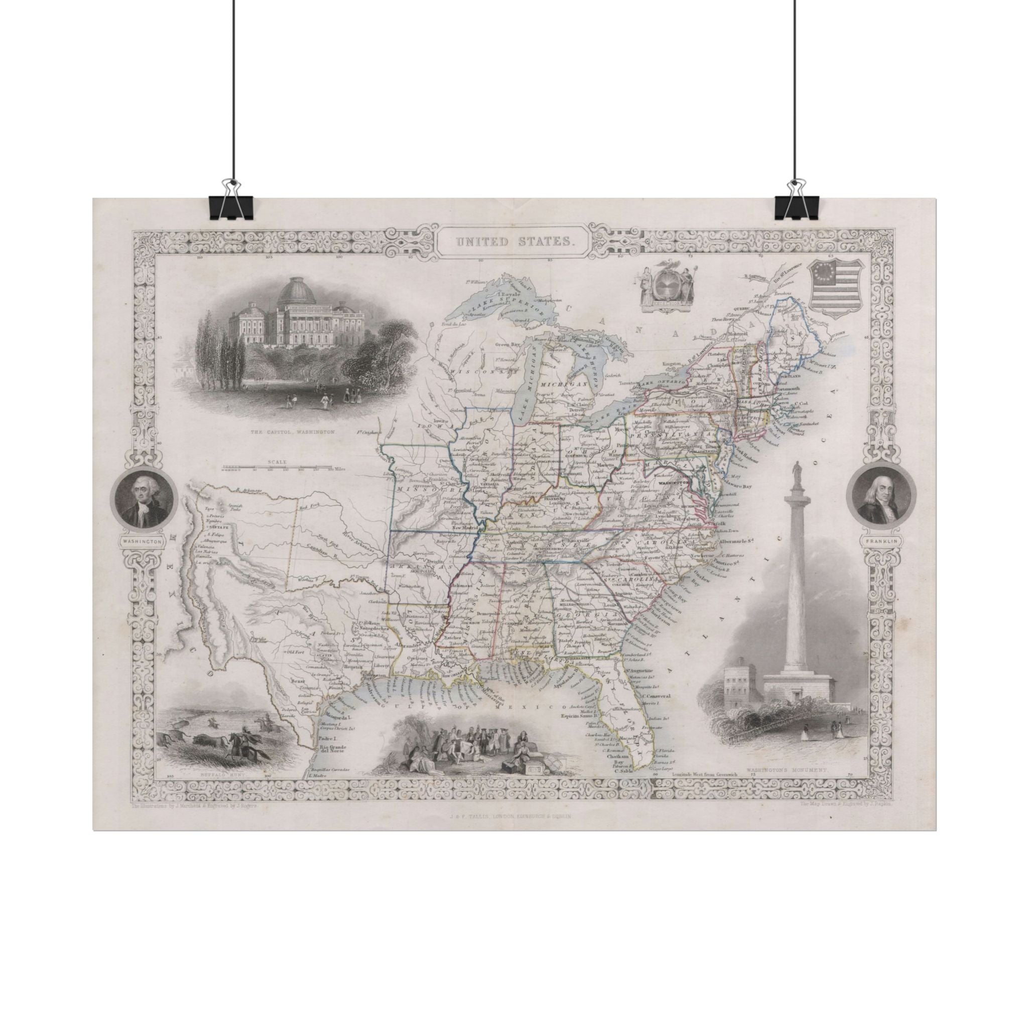 United States of America Historic Map (c. 1850) Rolled Poster | Vintage Map Wall Art