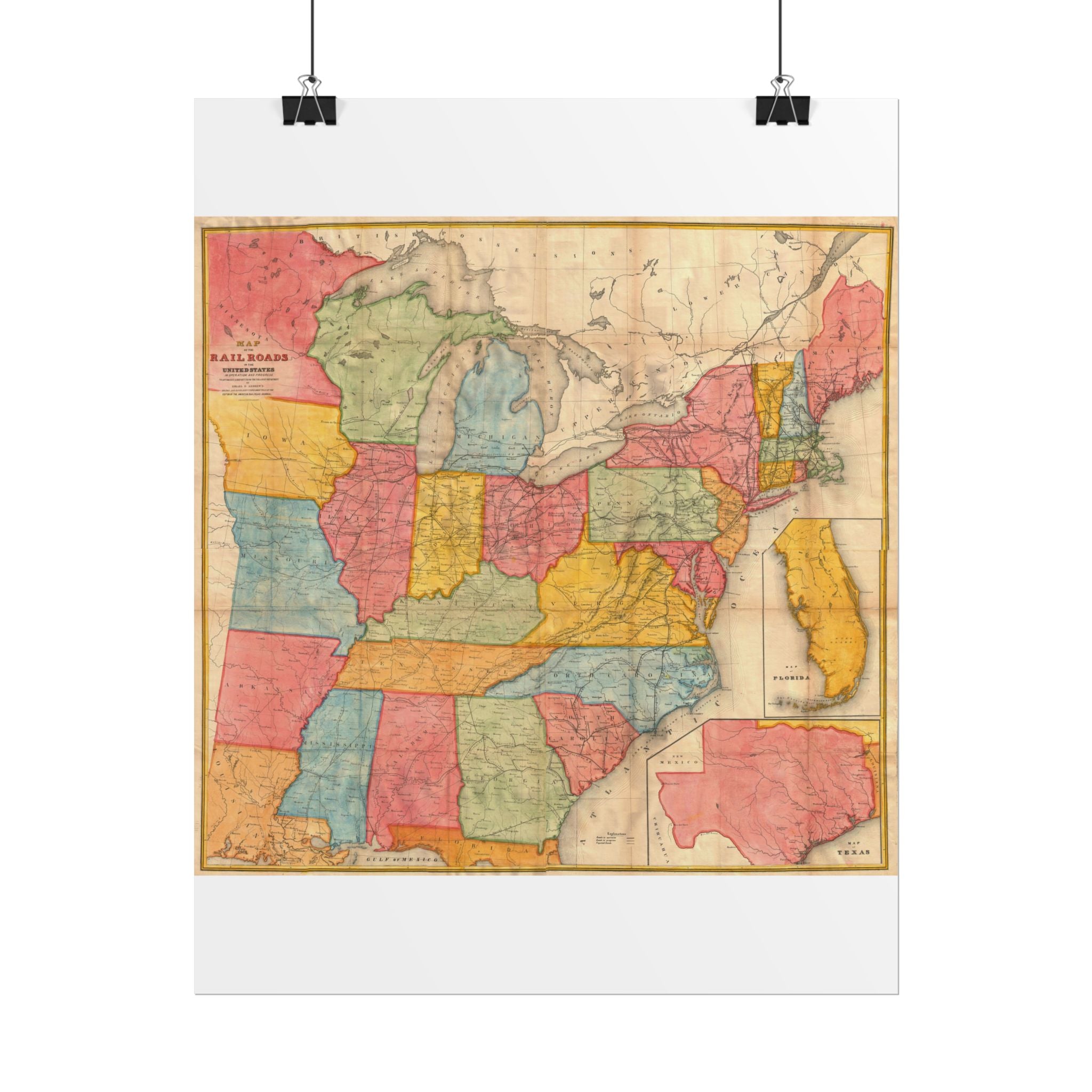 United States of America Historic Map (c. 1852) Rolled Poster | Vintage Map Wall Art