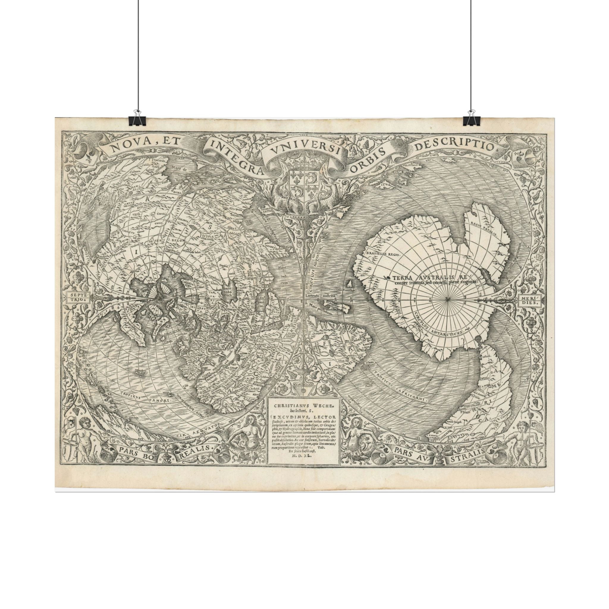 World Atlas Historic Map (c. 1540) Rolled Poster | Vintage Map Wall Art