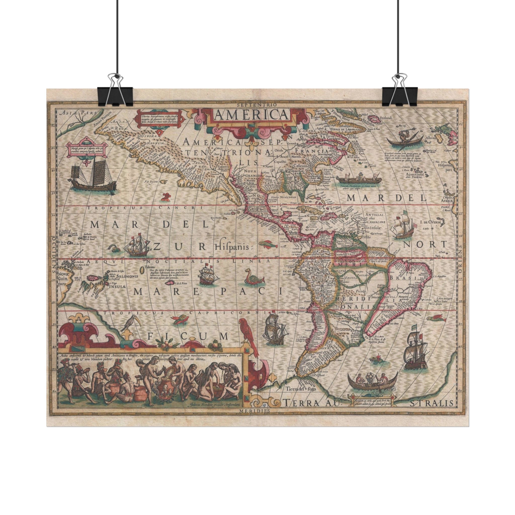 Americas Antique Map (c. 1606) Rolled Poster | Vintage Map Wall Art