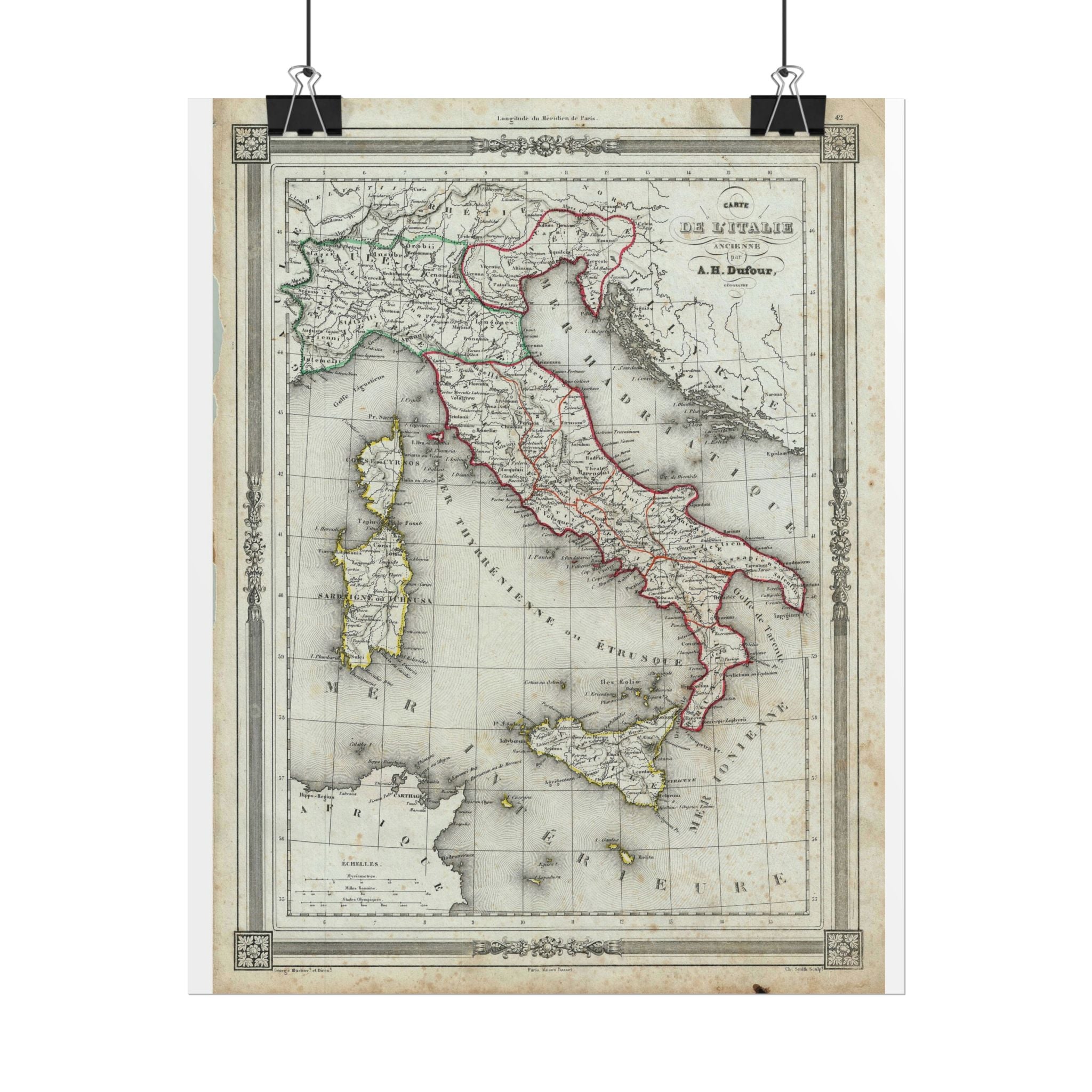 Italy Historic Map (c.1852) Rolled Poster | Vintage Map Wall Art