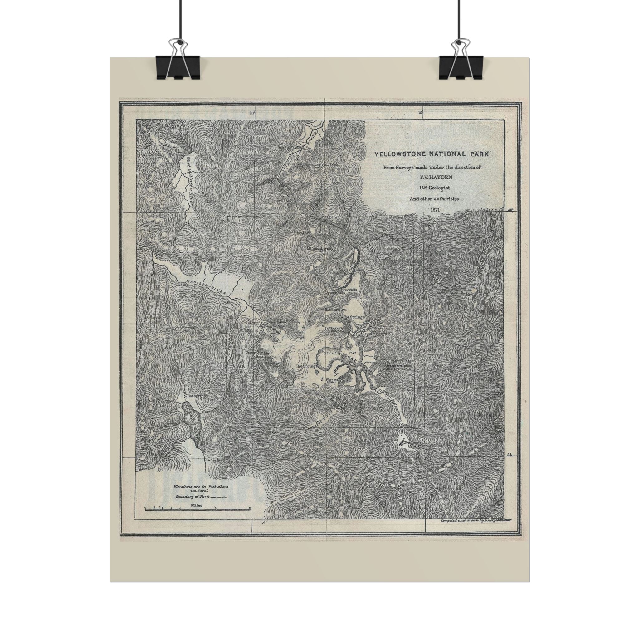 Yellowstone Geologic Survey (c. 1871) Historic Map Rolled Poster | Antique Map Wall Art