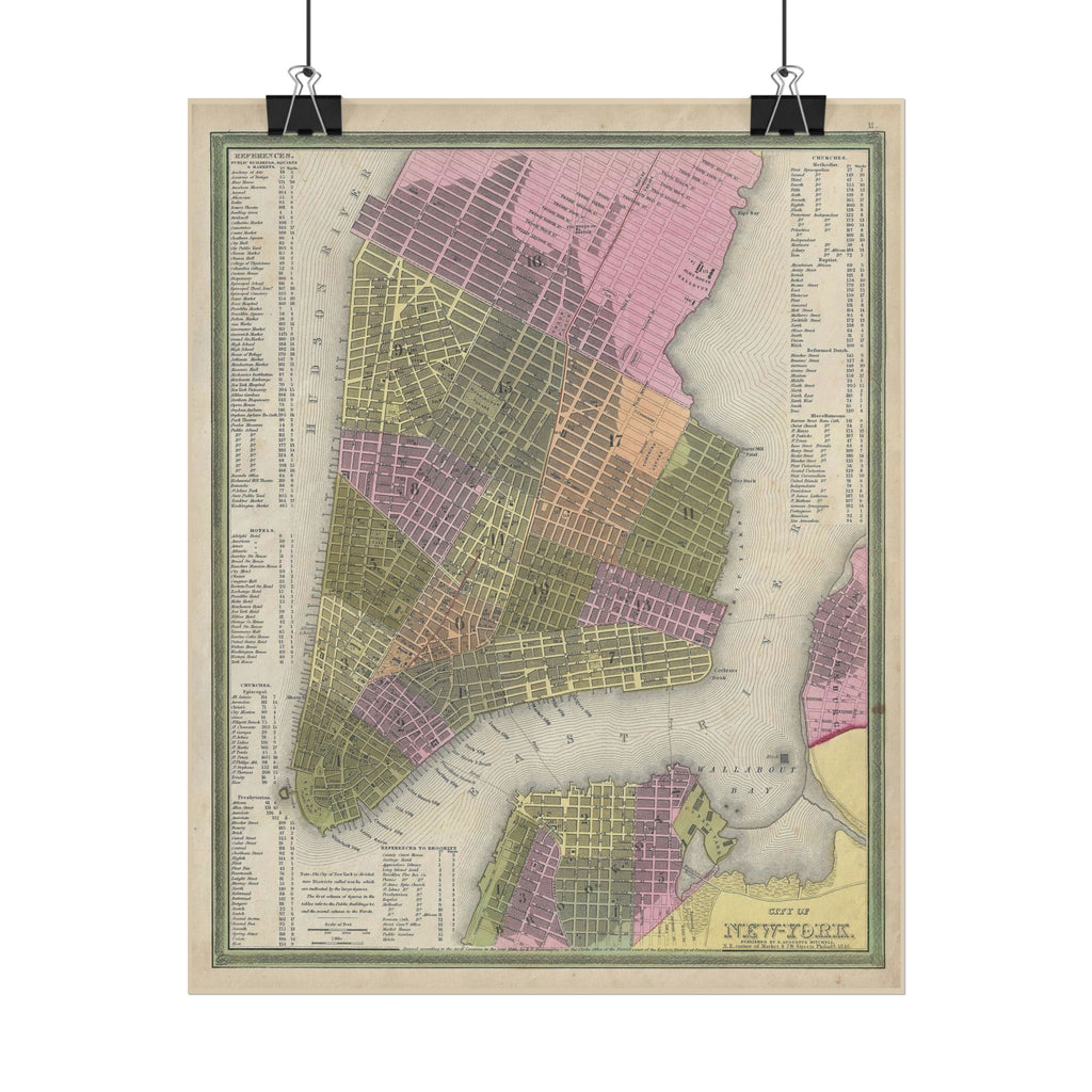 New York City (c. 1846) Historic City Map Rolled Poster | Vintage Map Wall Art