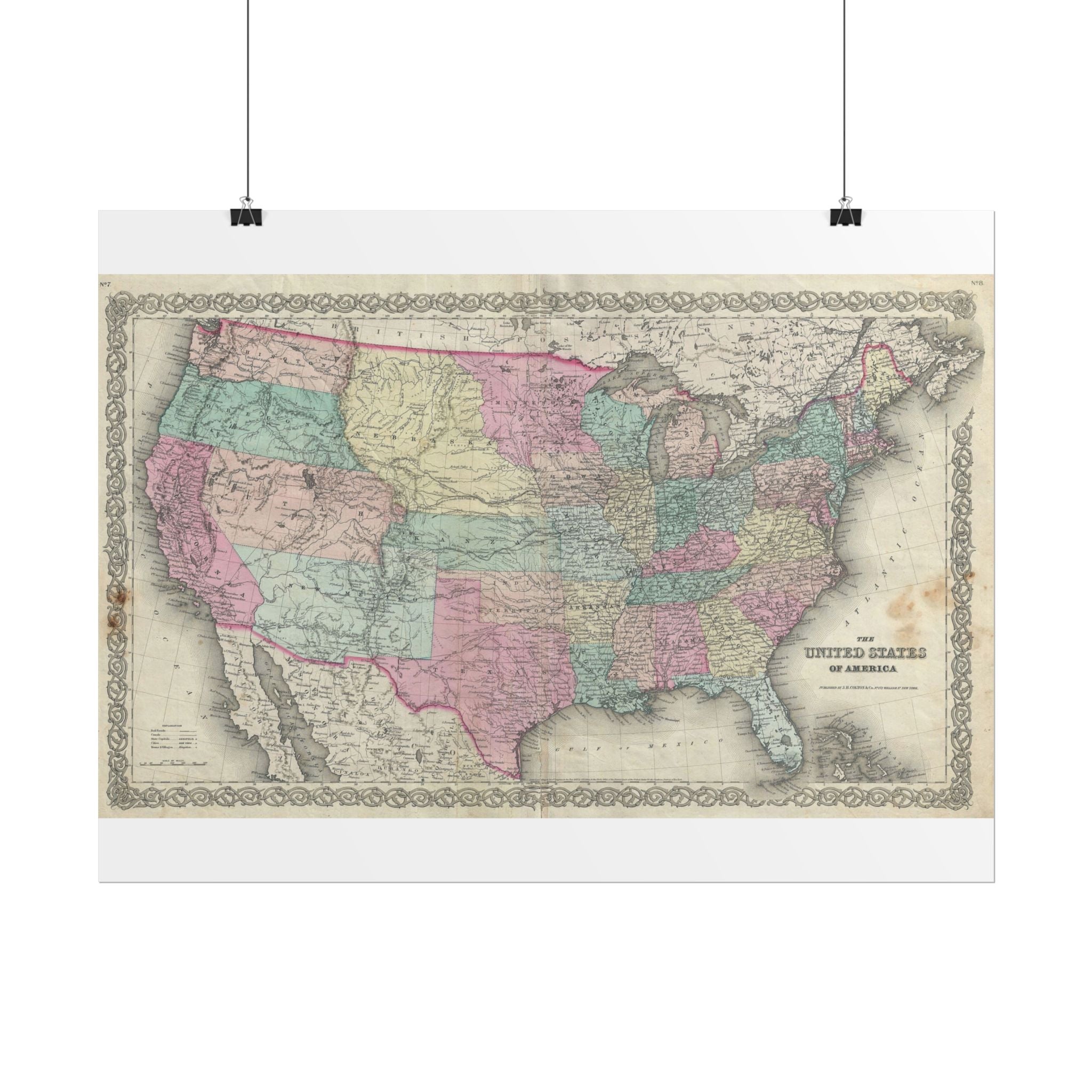 United States of America Historic Map (c. 1856) Rolled Poster | Vintage Map Wall Art