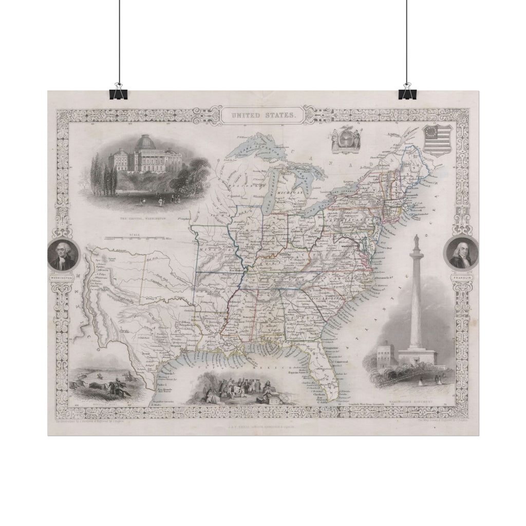 United States of America Historic Map (c. 1850) Rolled Poster | Vintage Map Wall Art