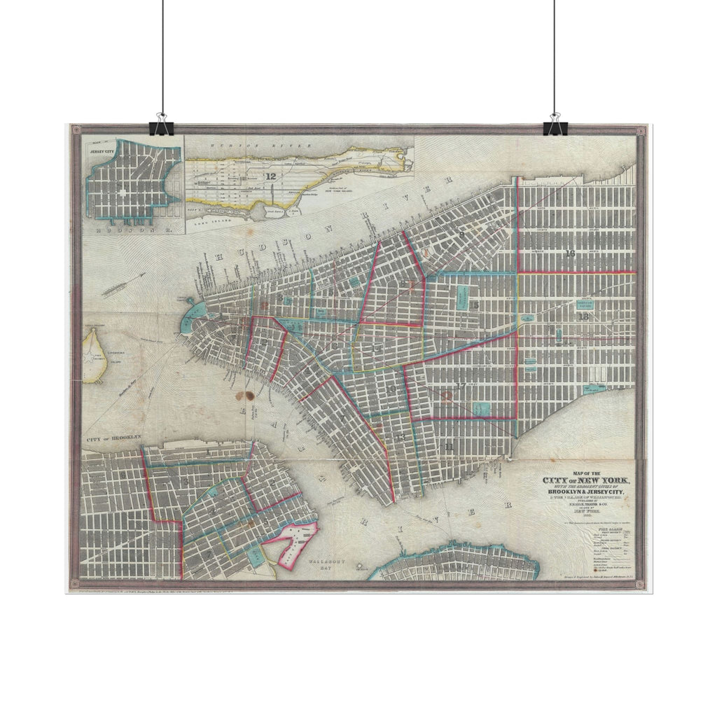 New York City (c. 1850) Historic City Map Rolled Poster | Vintage Map Wall Art