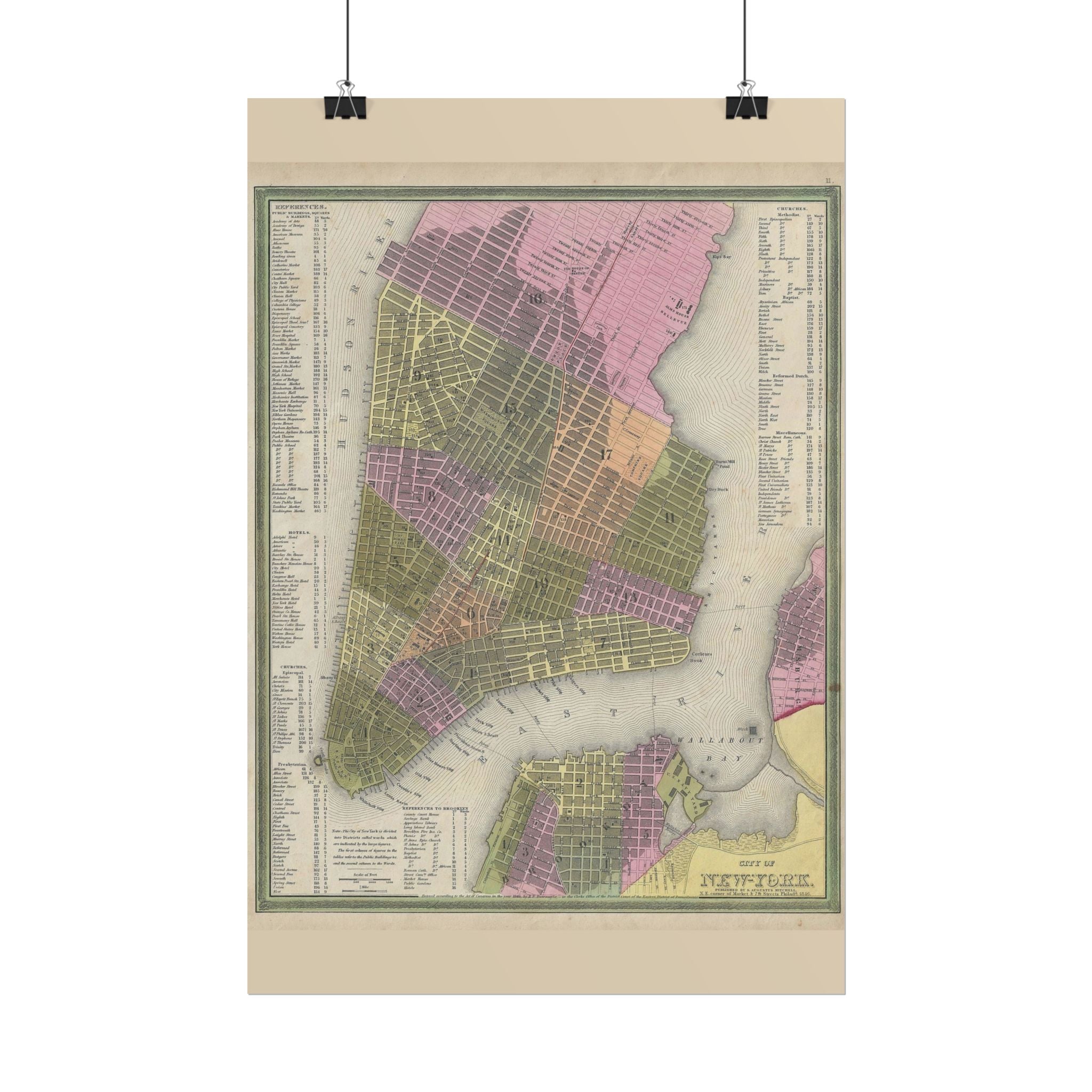 New York City (c. 1846) Historic City Map Rolled Poster | Vintage Map Wall Art