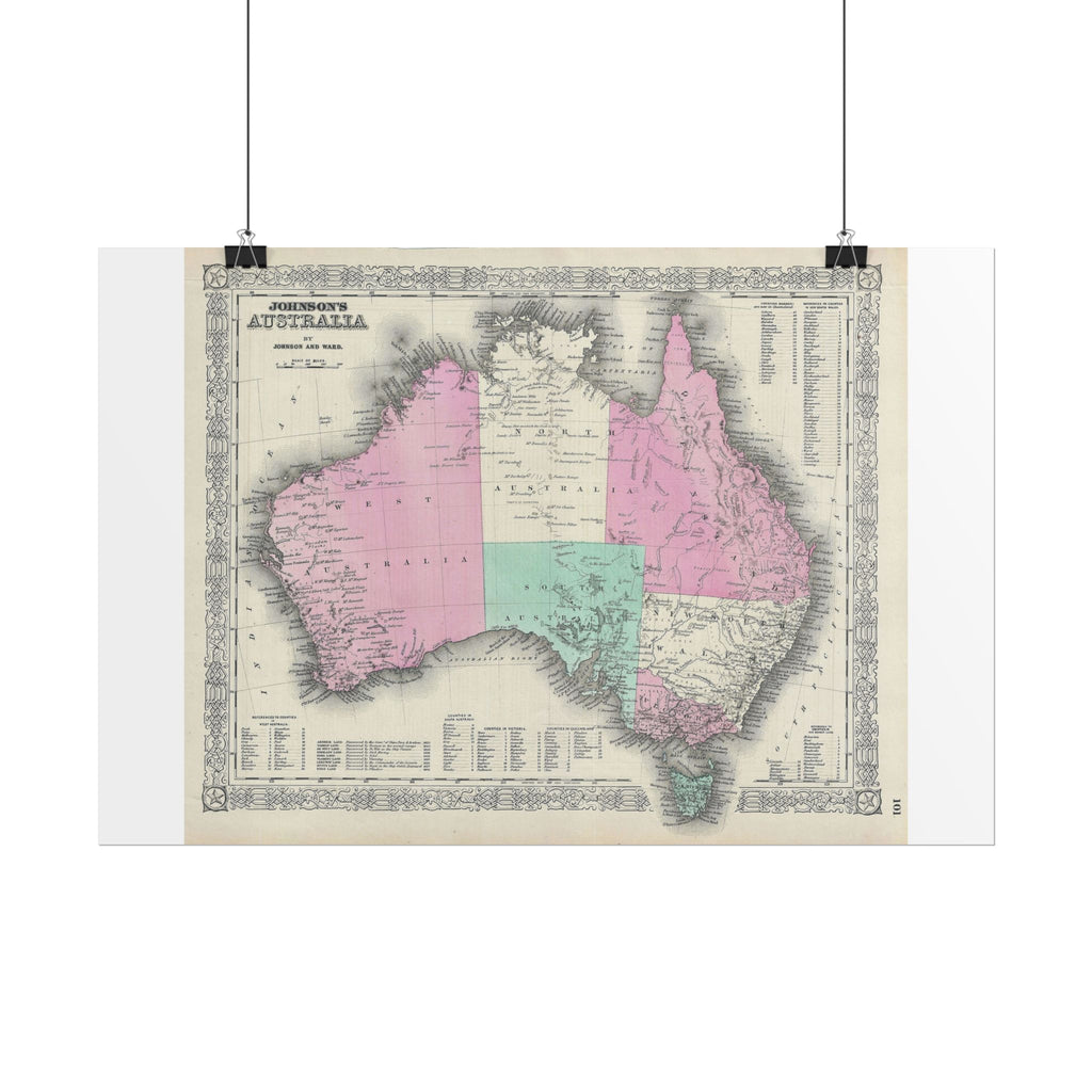 Australia Historic Map (c. 1864) Rolled Poster | Vintage Map Wall Art