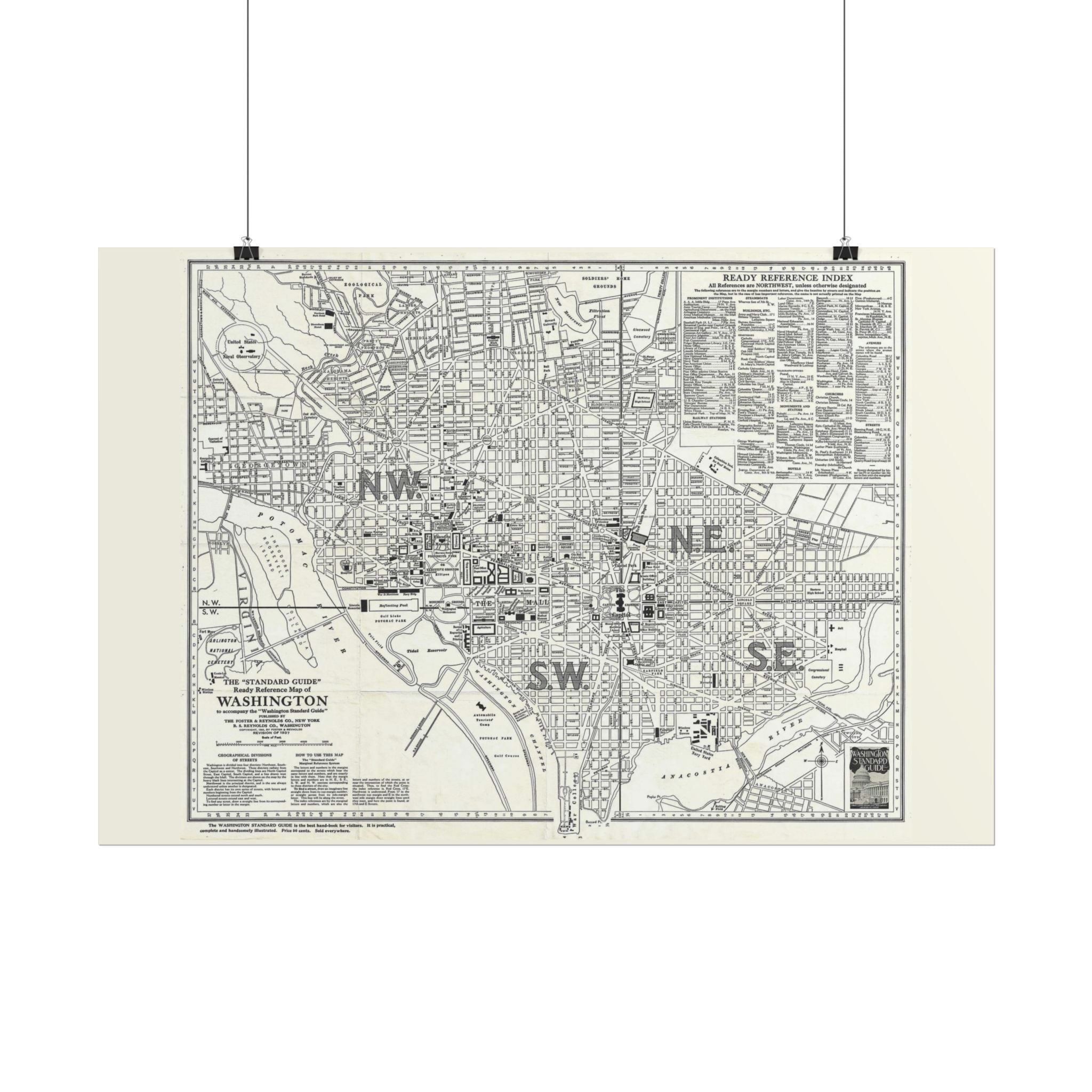 Washington DC (c. 1937) Historic City Map Rolled Poster | Vintage Map Wall Art