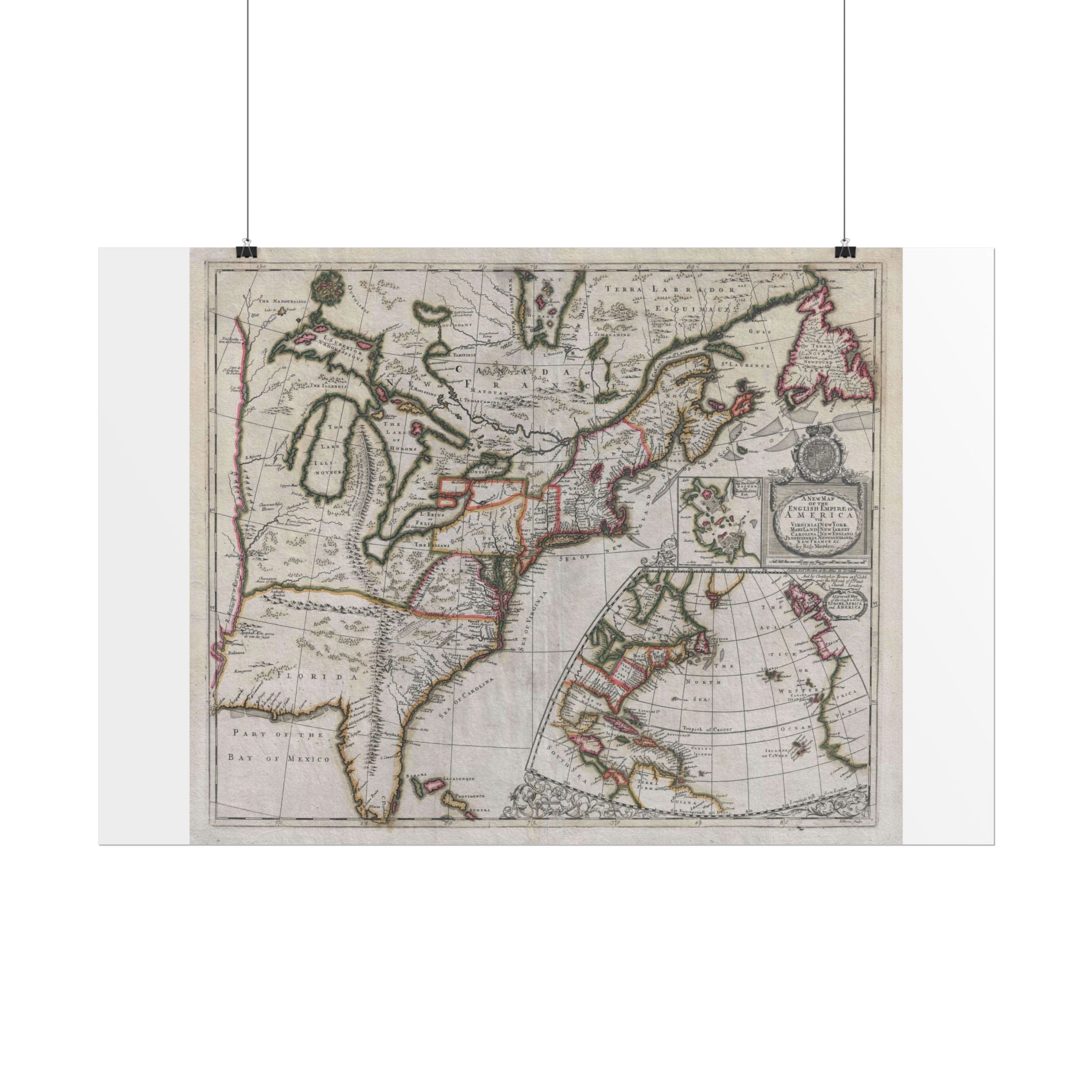 English Empire in America Historic Map (c. 1695) Rolled Poster | Vintage Map Wall Art
