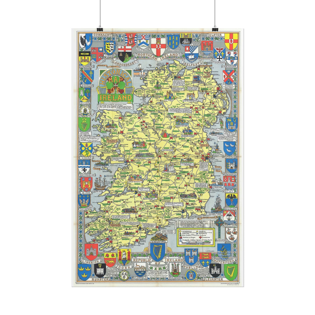 Ireland Historic Pictorial Map (c. 1963) Rolled Poster | Vintage Map Wall Art