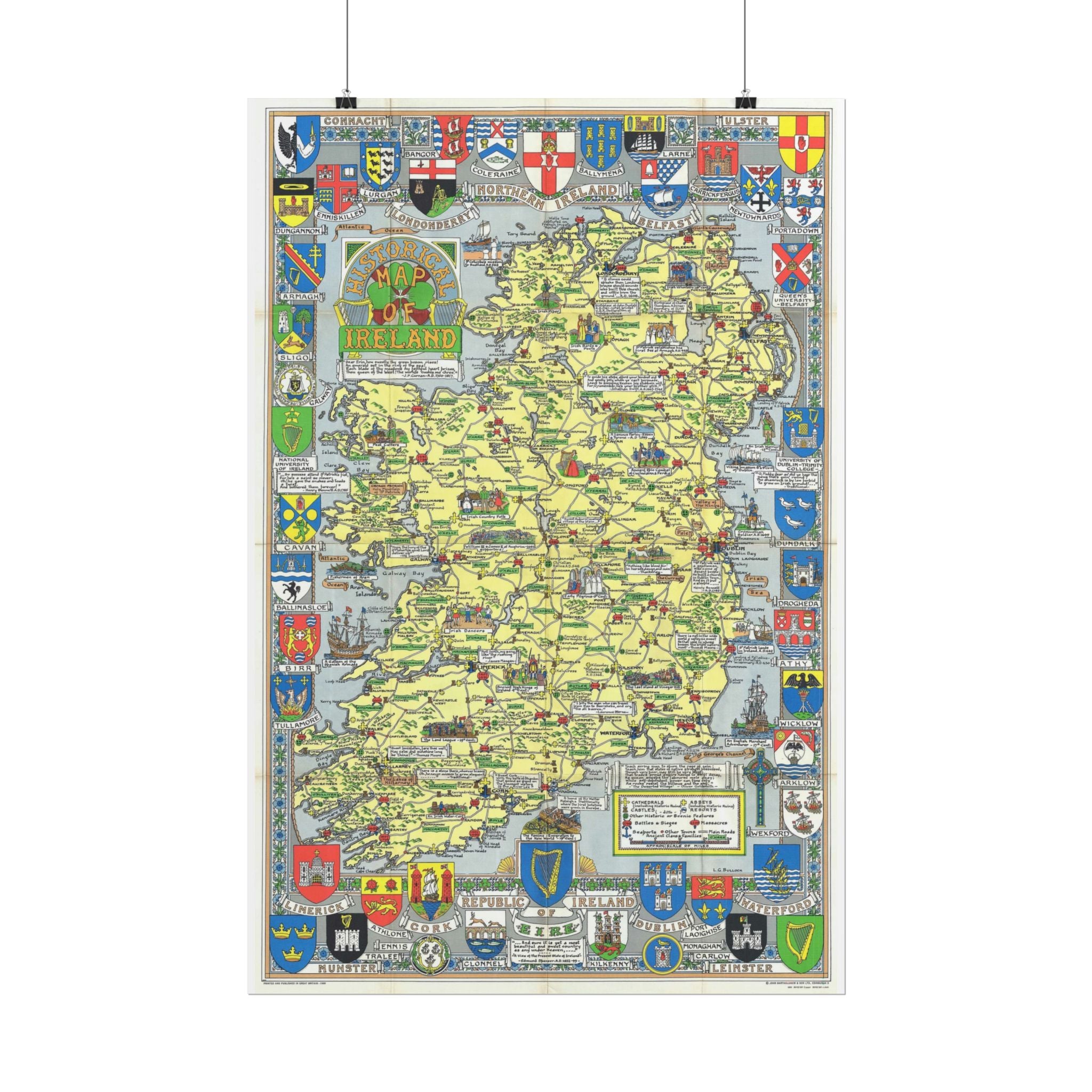 Ireland Historic Pictorial Map (c. 1963) Rolled Poster | Vintage Map Wall Art