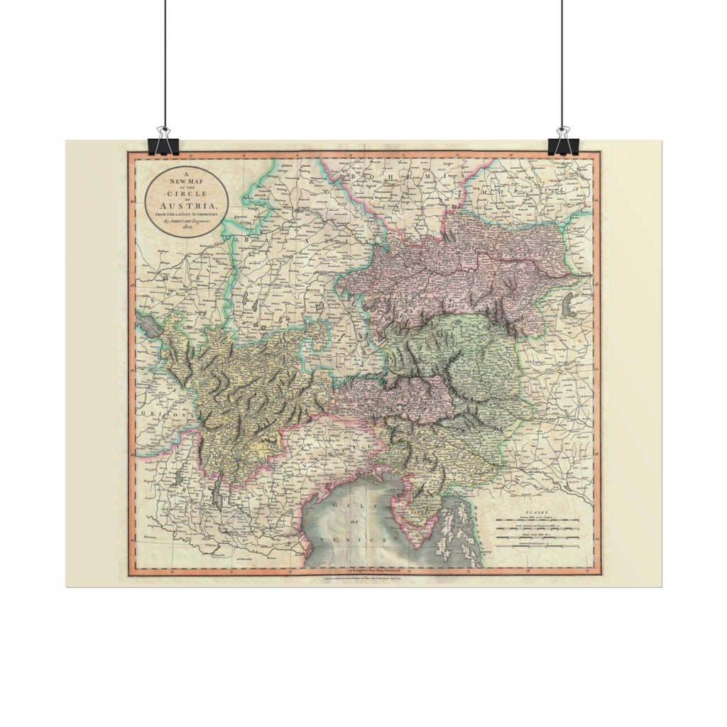 Austria Historic Map (c. 1801) Rolled Poster | Vintage Map Wall Art