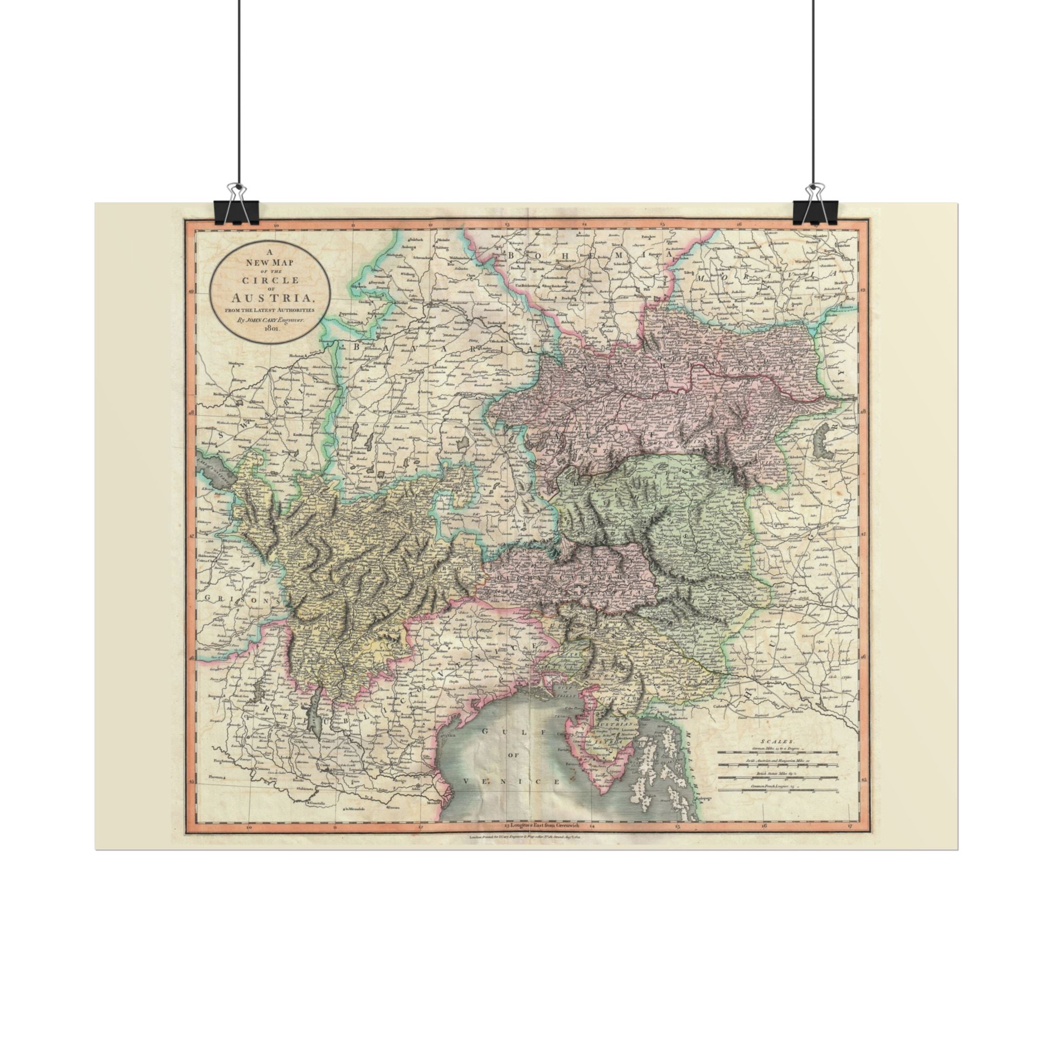 Austria Historic Map (c. 1801) Rolled Poster | Vintage Map Wall Art