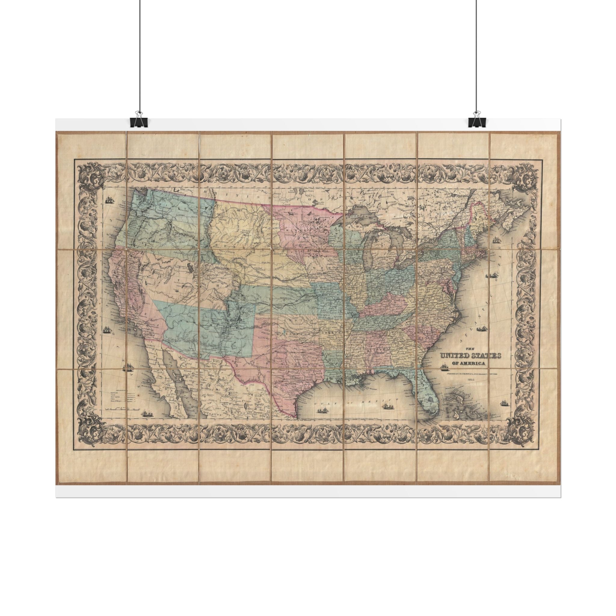 United States of America Historic Map (c. 1855) Rolled Poster | Vintage Map Wall Art