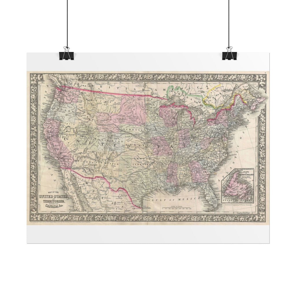 United States of America Historic Map (c. 1866) Rolled Poster | Vintage Map Wall Art