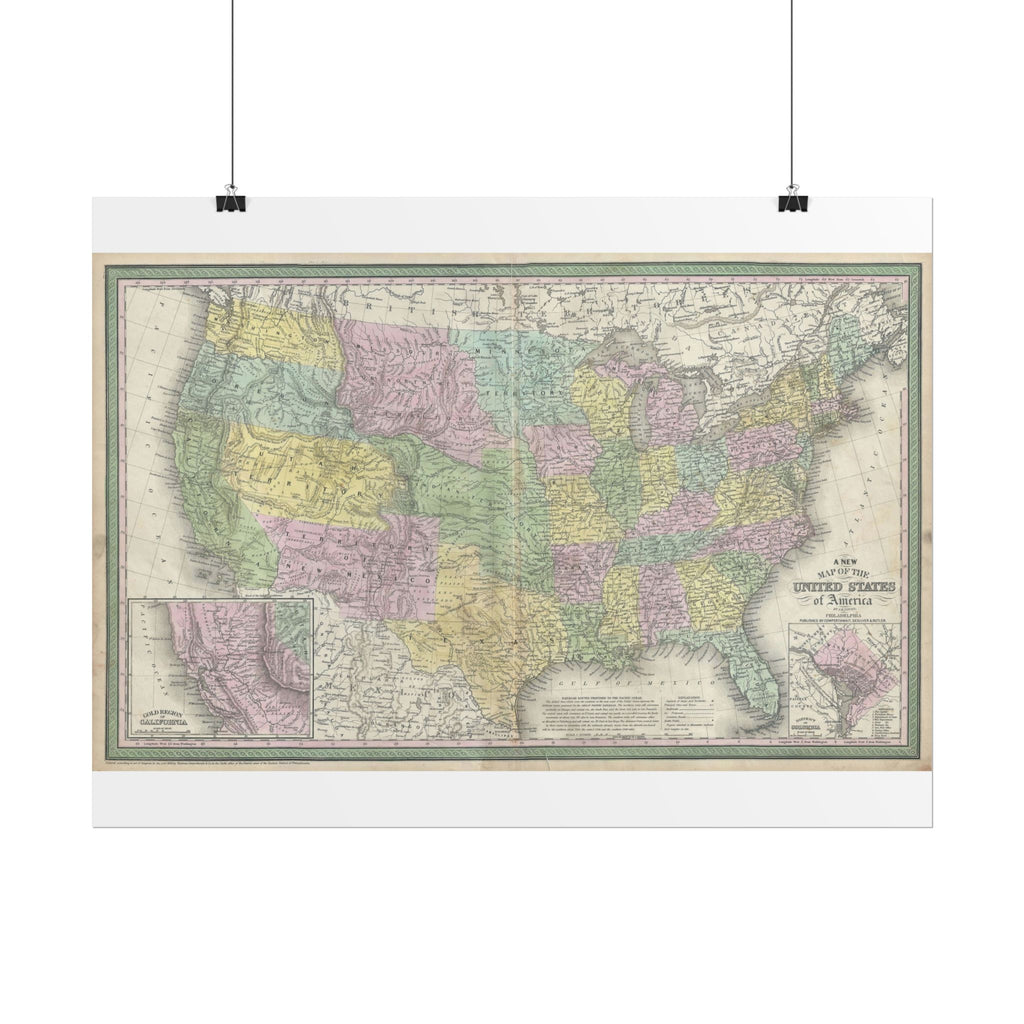 United States of America Historic Map (c. 1854) Rolled Poster | Vintage Map Wall Art