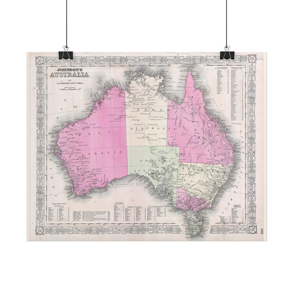 Australia Historic Map (c. 1865) Rolled Poster | Vintage Map Wall Art
