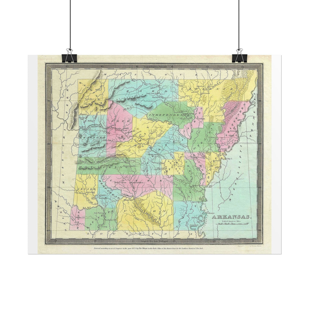 Arkansas Historic Map (c. 1852) Rolled Poster | Antique State Map Wall Art