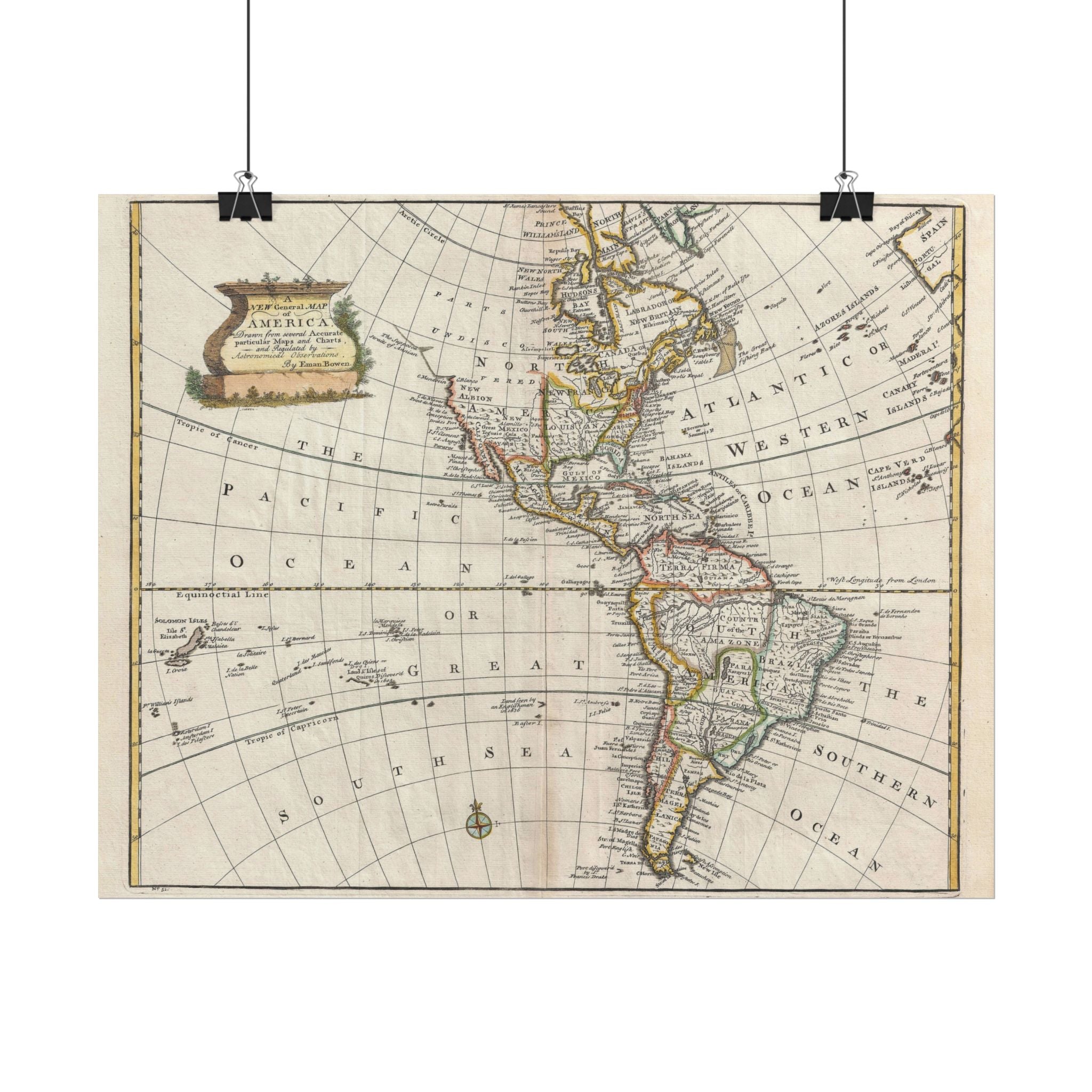 North America & South America Historic World Map (c. 1747) Rolled Poster | Vintage Map Wall Art