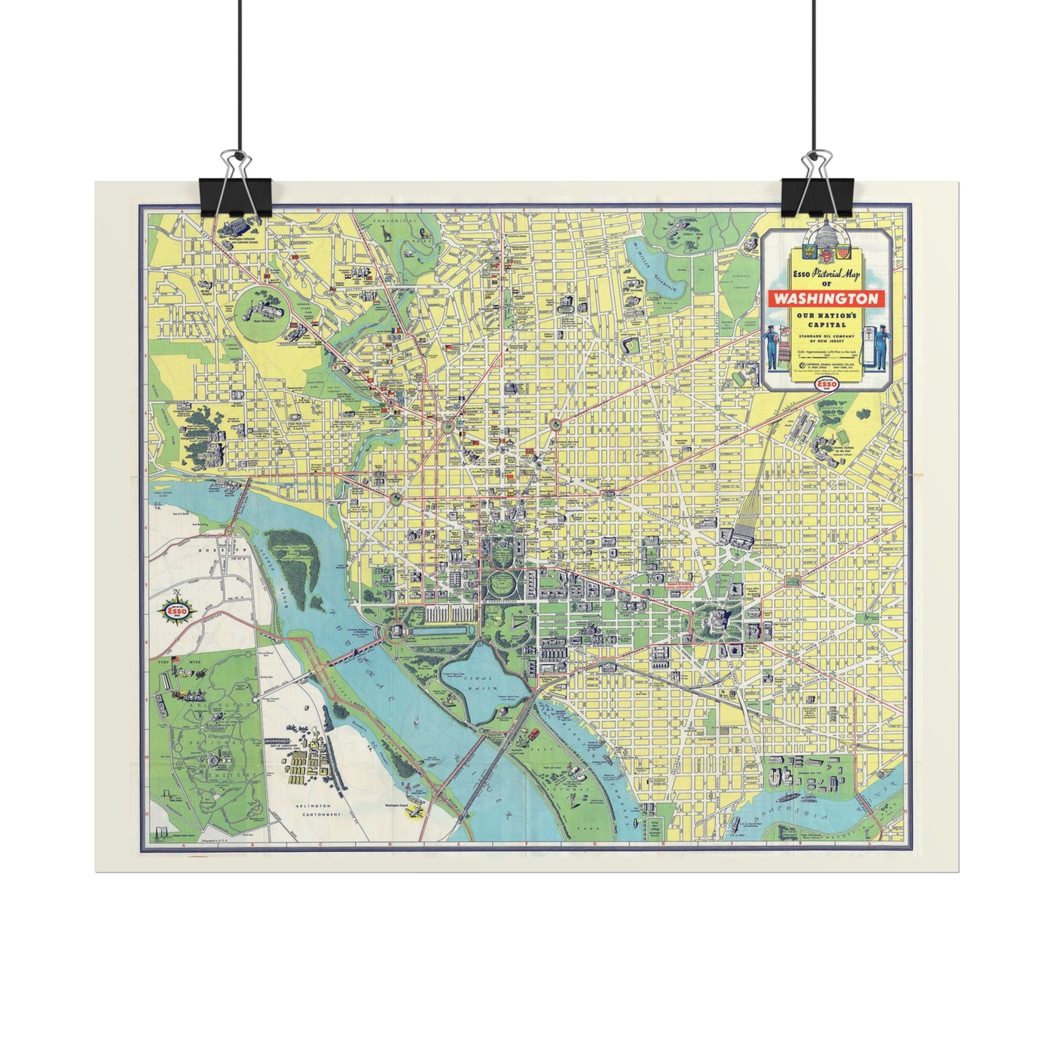 Washington DC (c. 1941) Historic City Map Rolled Poster | Vintage Map Wall Art