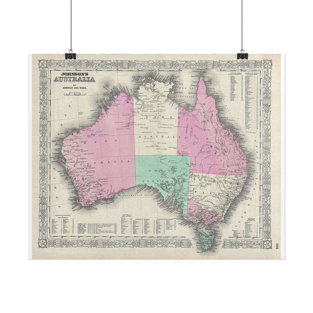 Australia Historic Map (c. 1864) Rolled Poster | Vintage Map Wall Art
