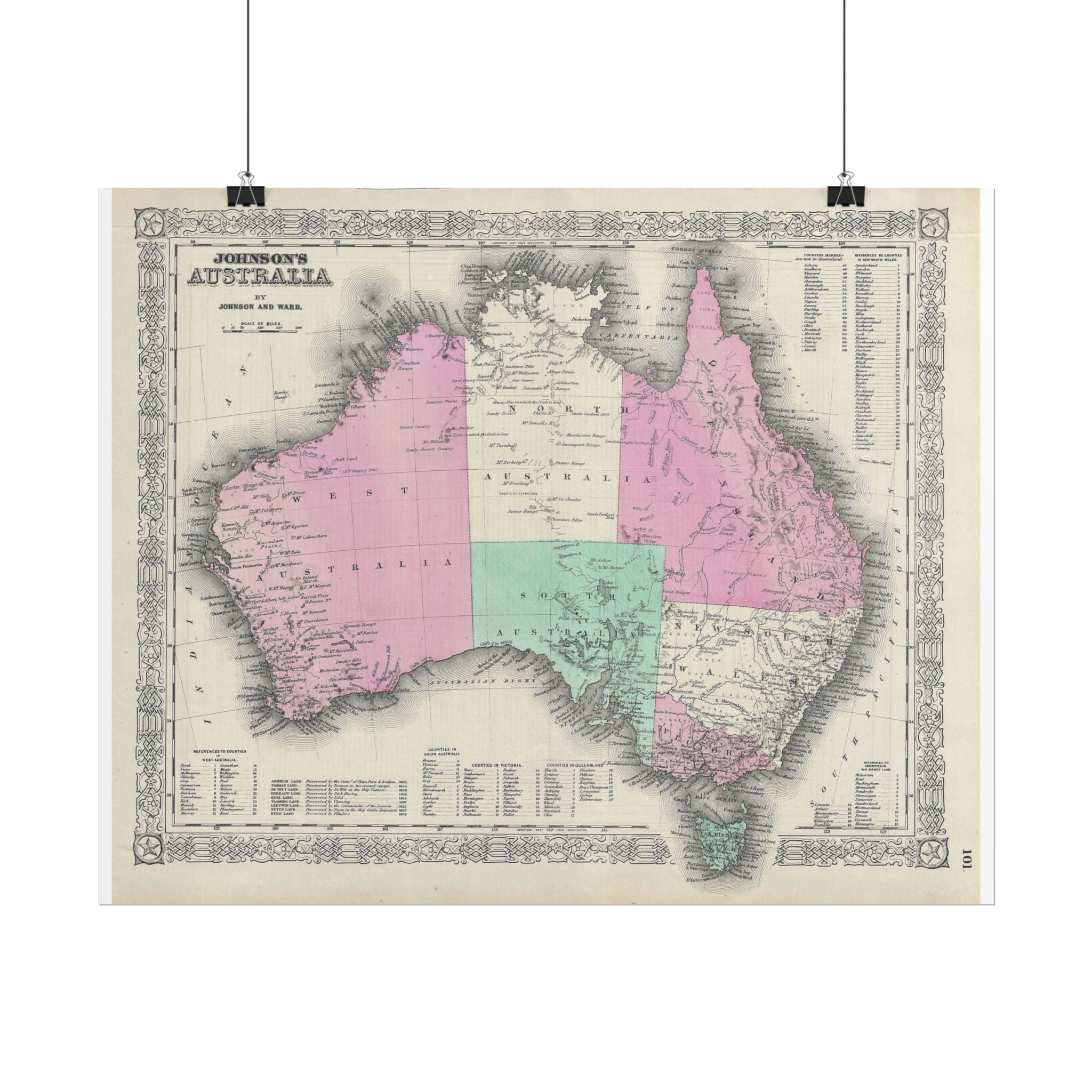 Australia Historic Map (c. 1864) Rolled Poster | Vintage Map Wall Art