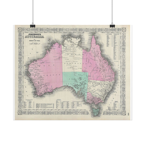 Australia Historic Map (c. 1864) Rolled Poster | Vintage Map Wall Art