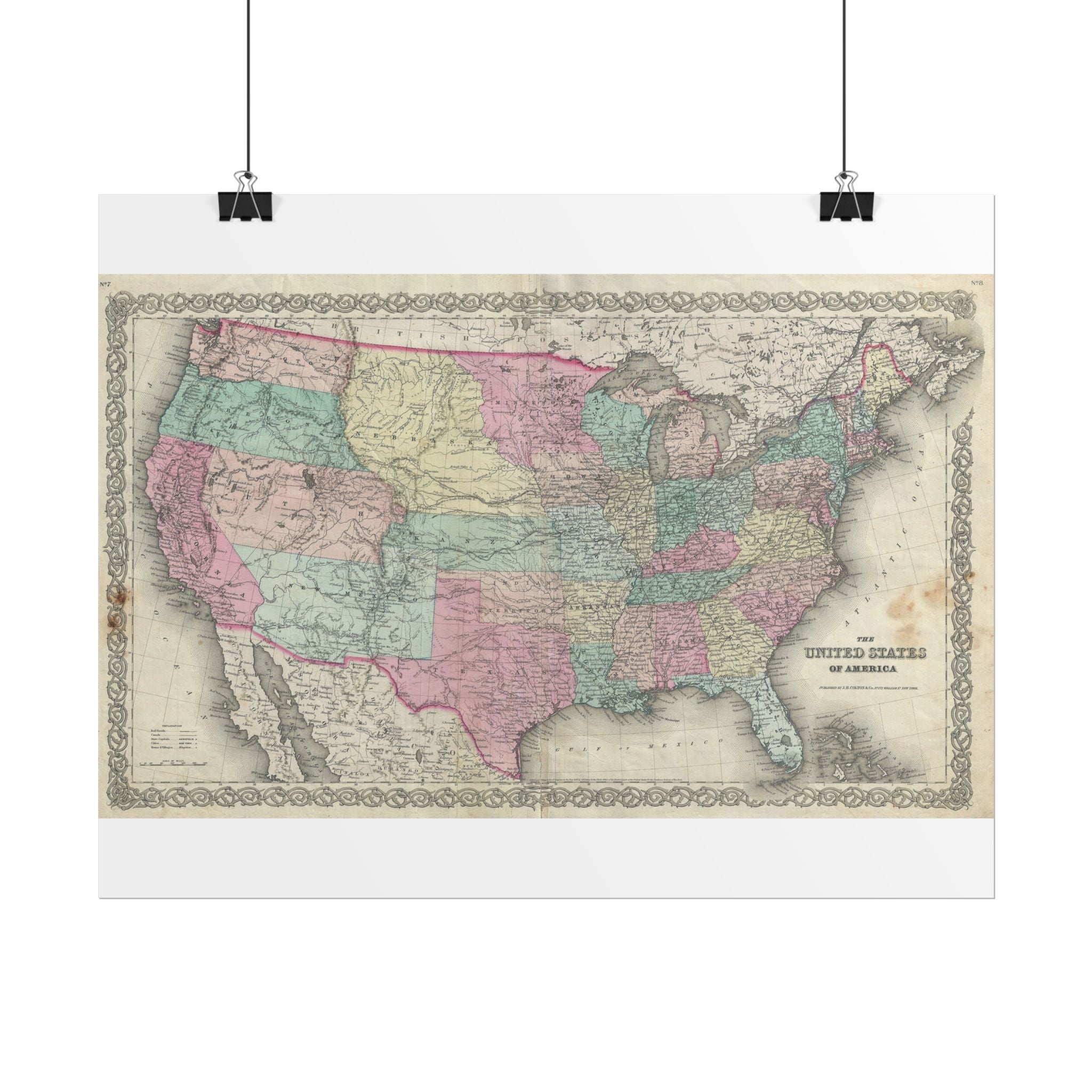 United States of America Historic Map (c. 1856) Rolled Poster | Vintage Map Wall Art