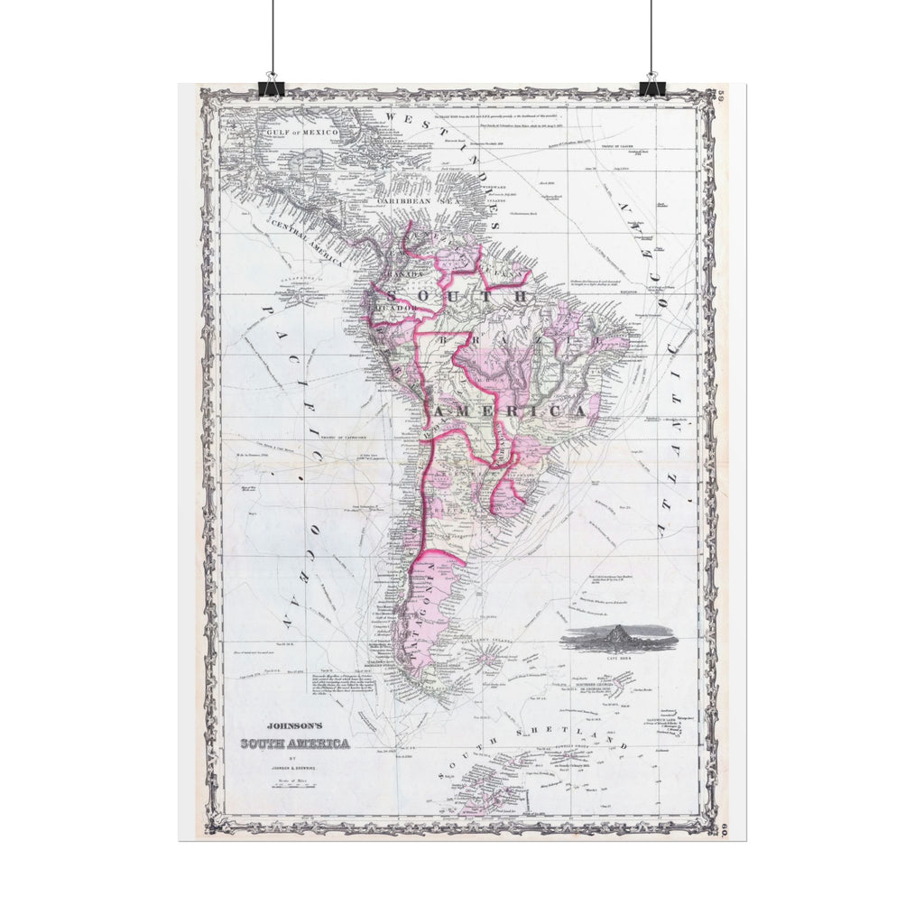 South America Antique Map (c. 1862) Rolled Poster | Vintage Map Wall Art