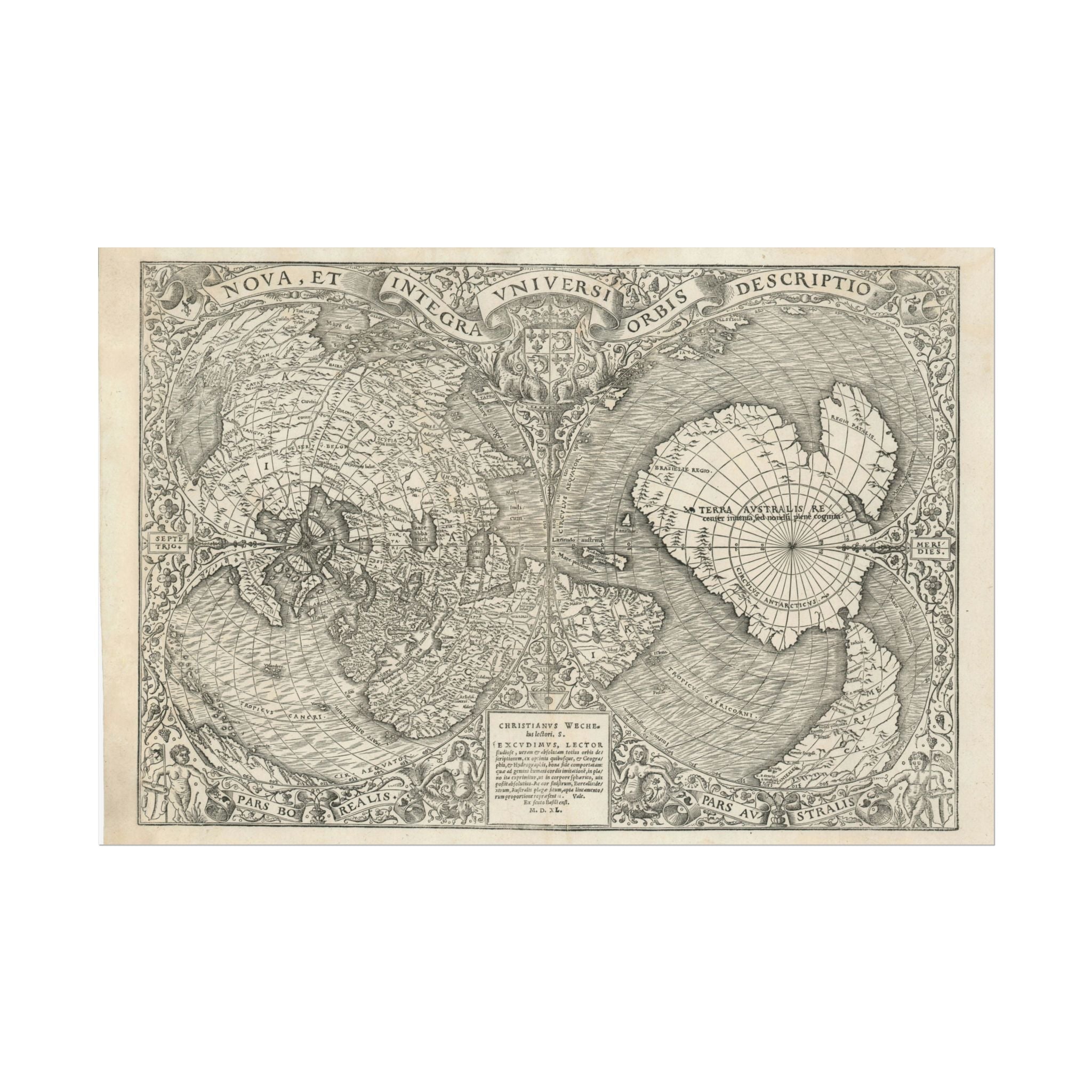 World Atlas Historic Map (c. 1540) Rolled Poster | Vintage Map Wall Art