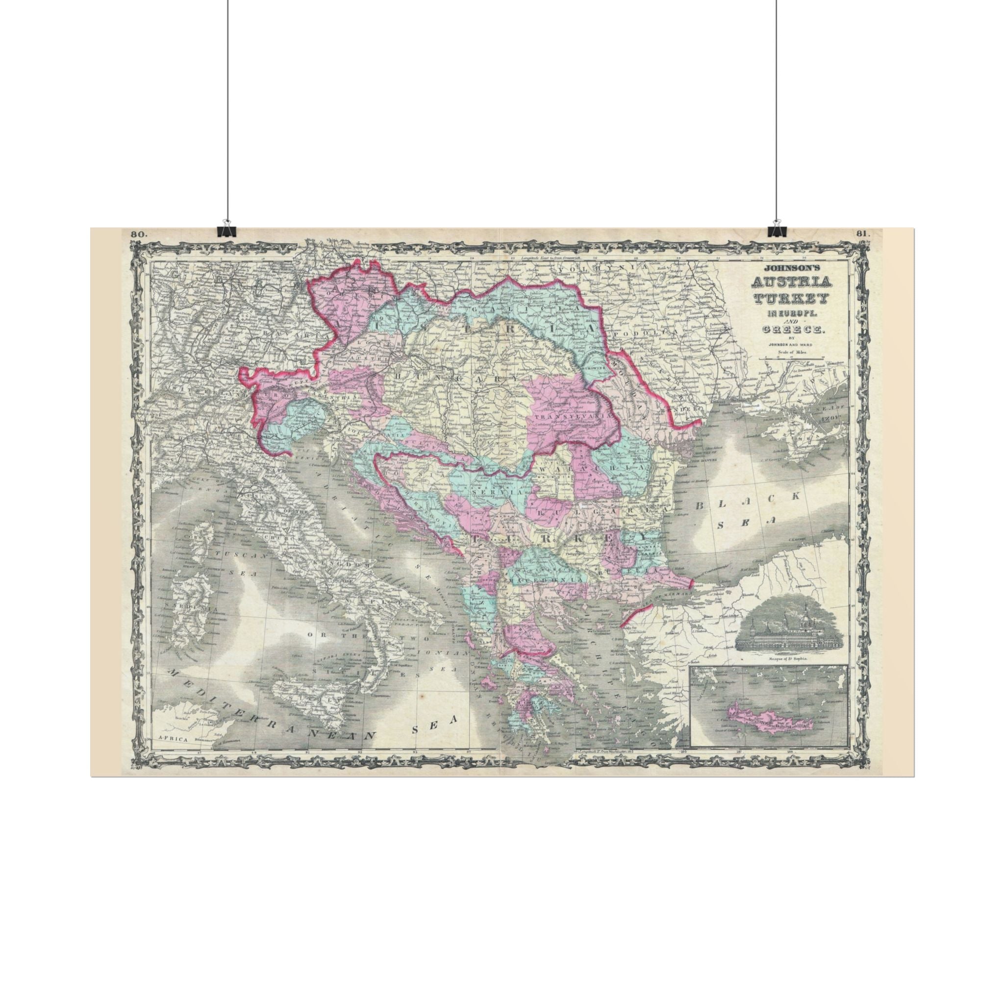 Austria Turkey Historic Map (c. 1862) Rolled Poster | Vintage Map Wall Art