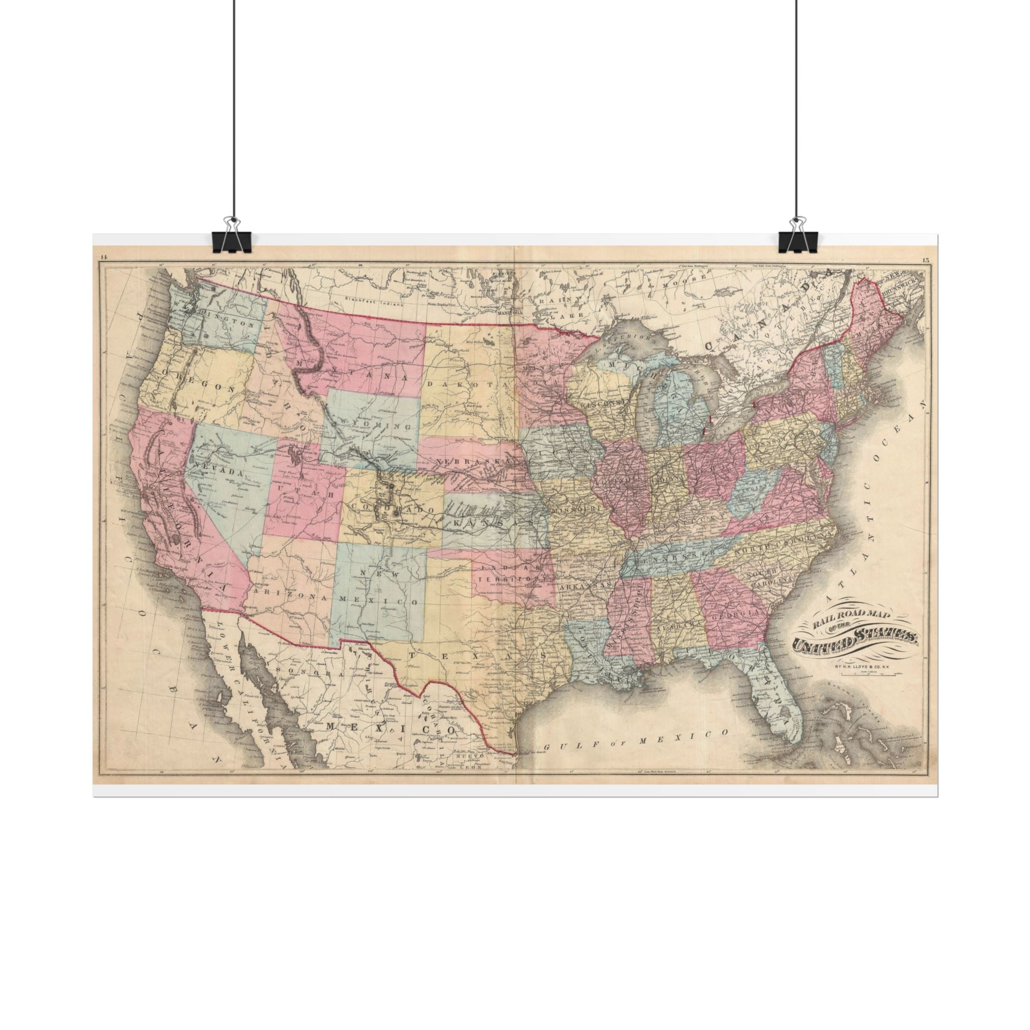 United States of America Historic Railroad Map (c. 1876) Rolled Poster | Vintage Map Wall Art