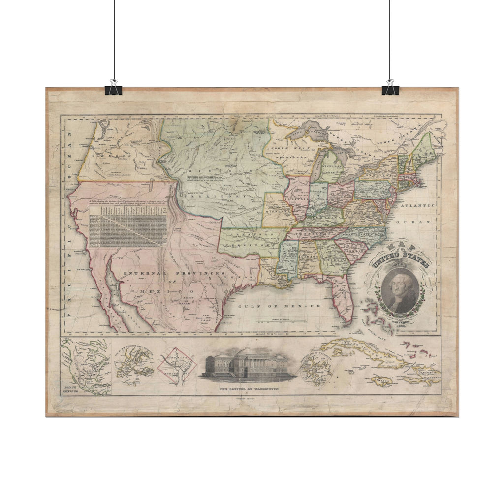 United States of America Historic Map (c. 1828) Rolled Poster | Vintage Map Wall Art