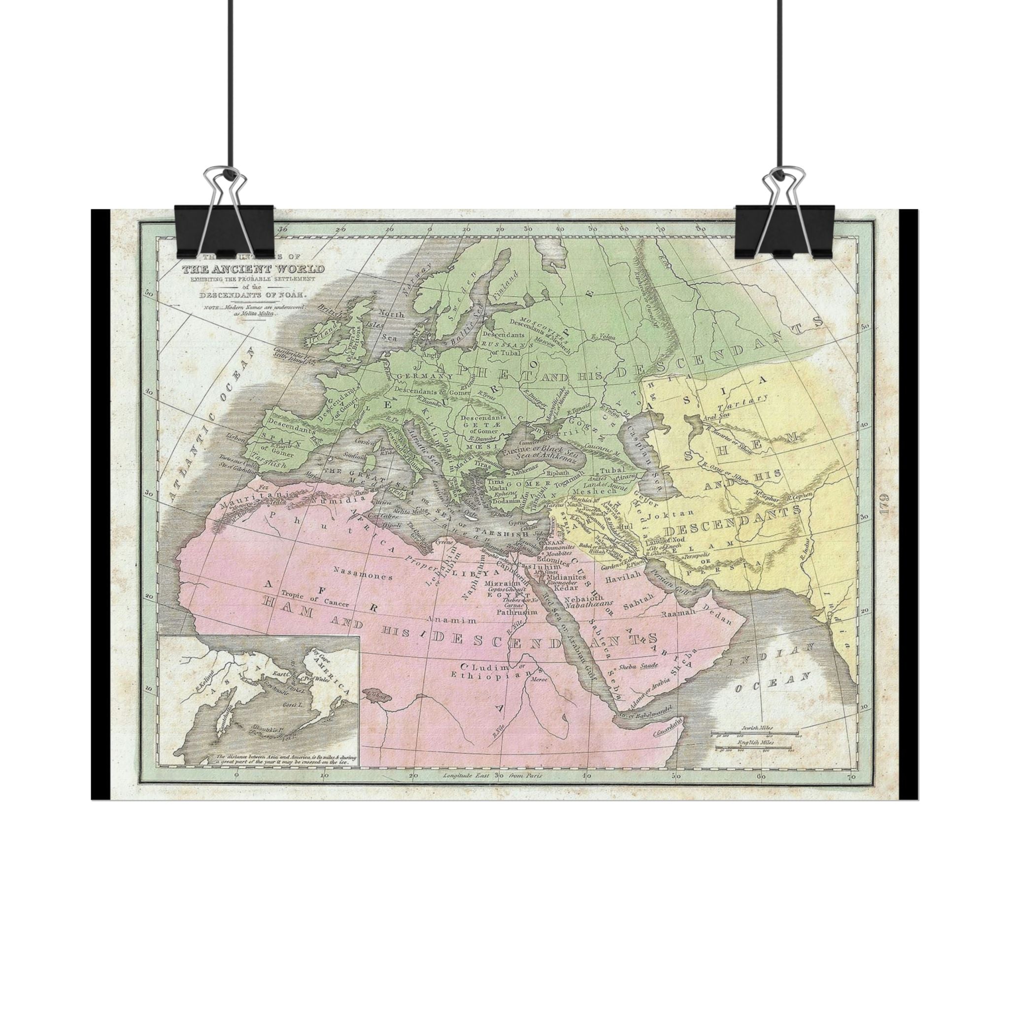 The Ancient World Decendants of Noah Historic Map (c. 1835) Rolled Poster | Antique Map Wall Art