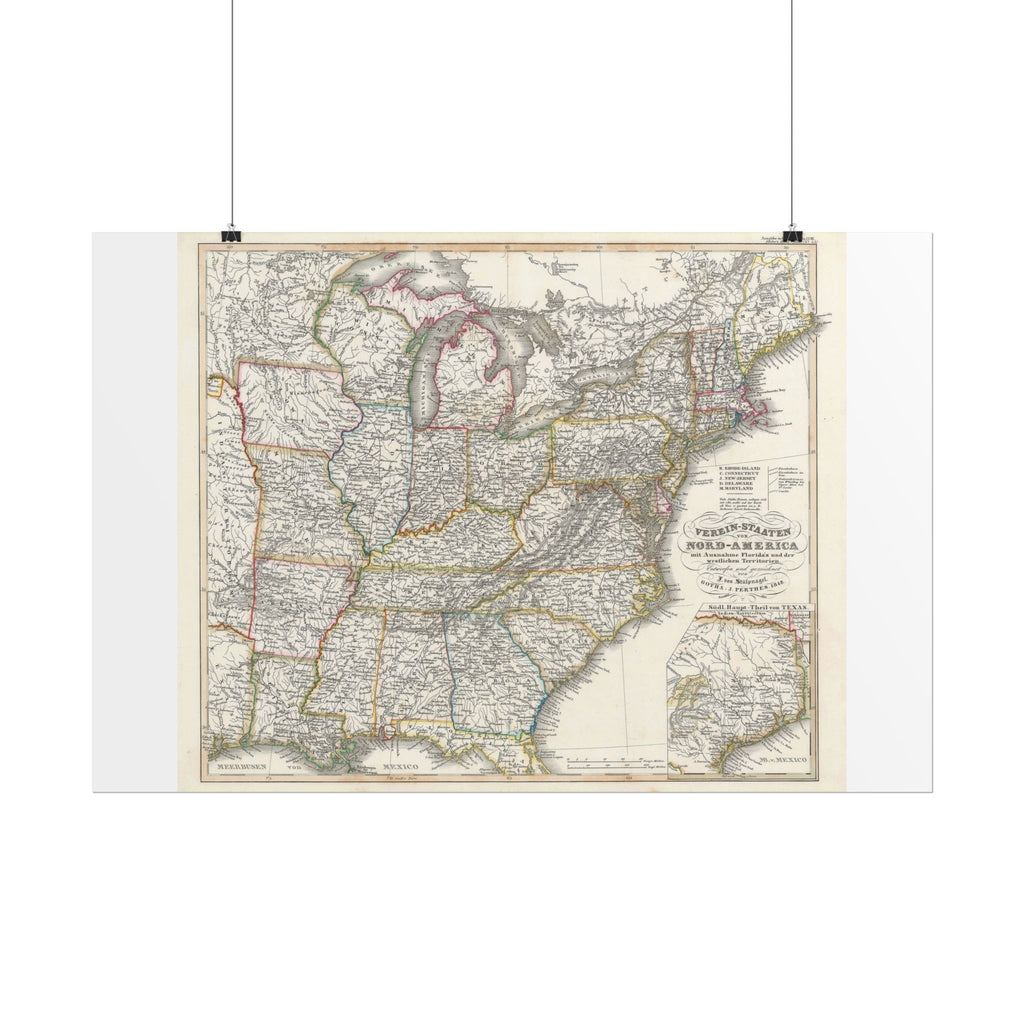 United States of America Historic Map (c. 1851) Rolled Poster | Vintage Map Wall Art