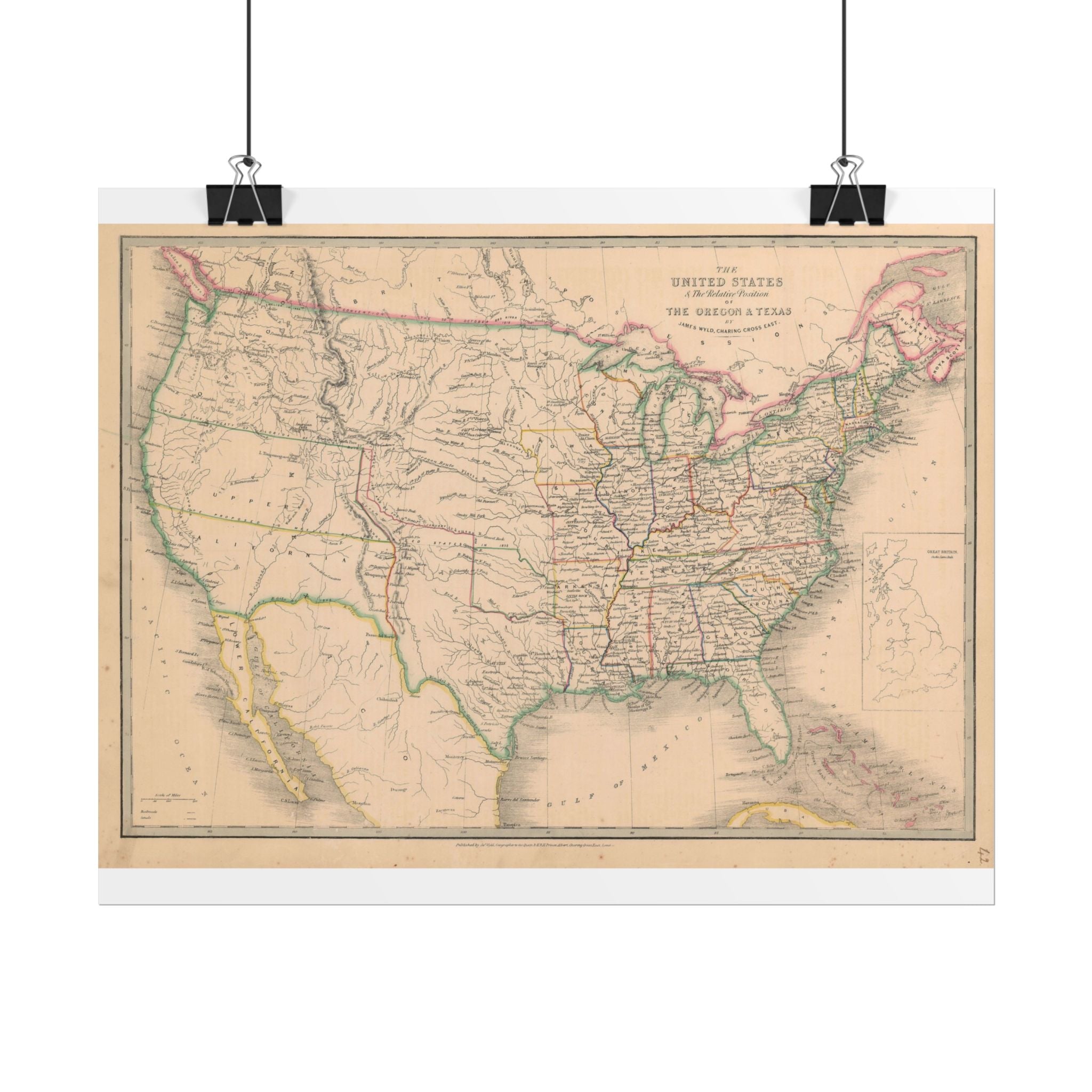 United States of America Historic Map (c. 1850) Rolled Poster | Vintage Map Wall Art