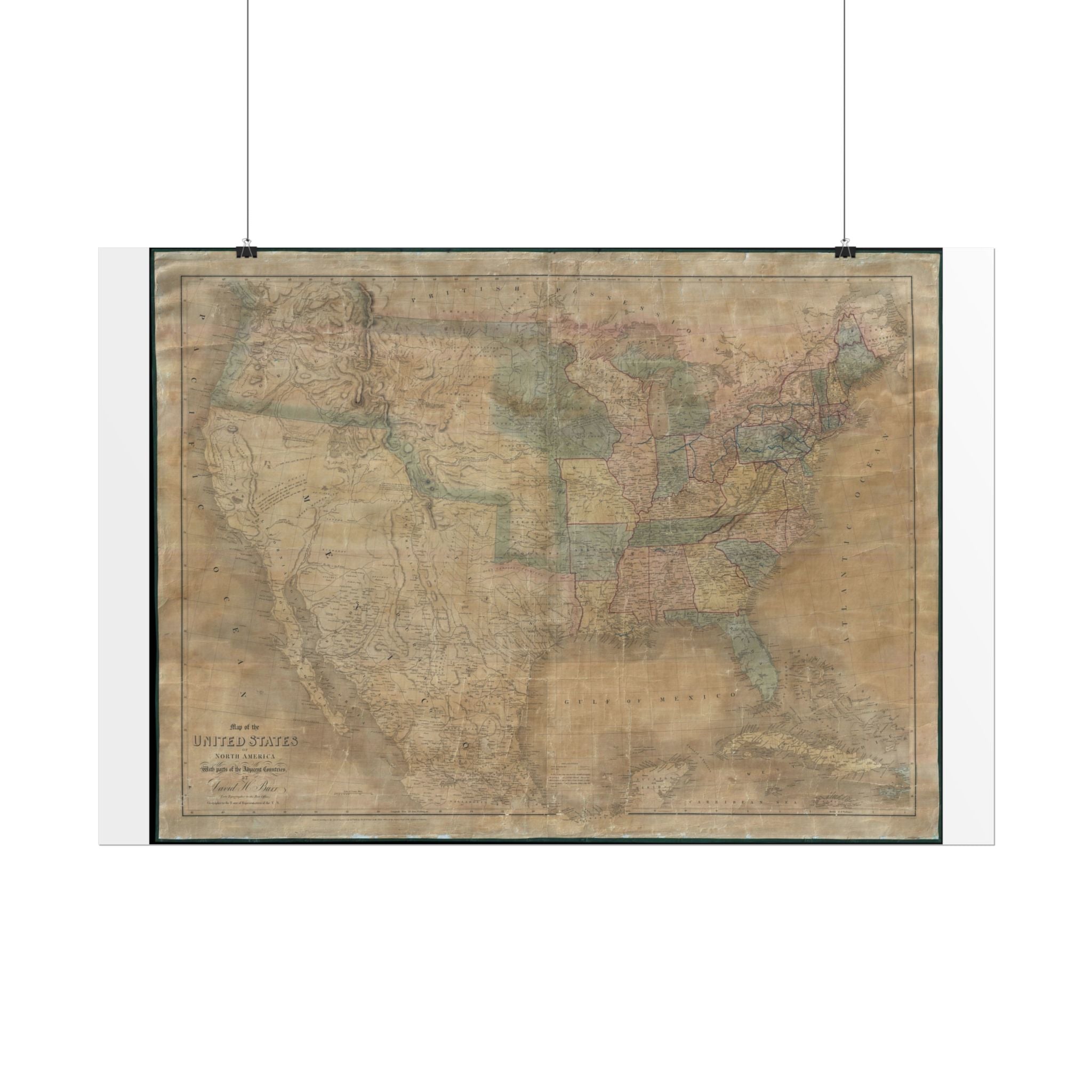 United States of America Historic Map (c. 1839) Rolled Poster | Vintage Map Wall Art