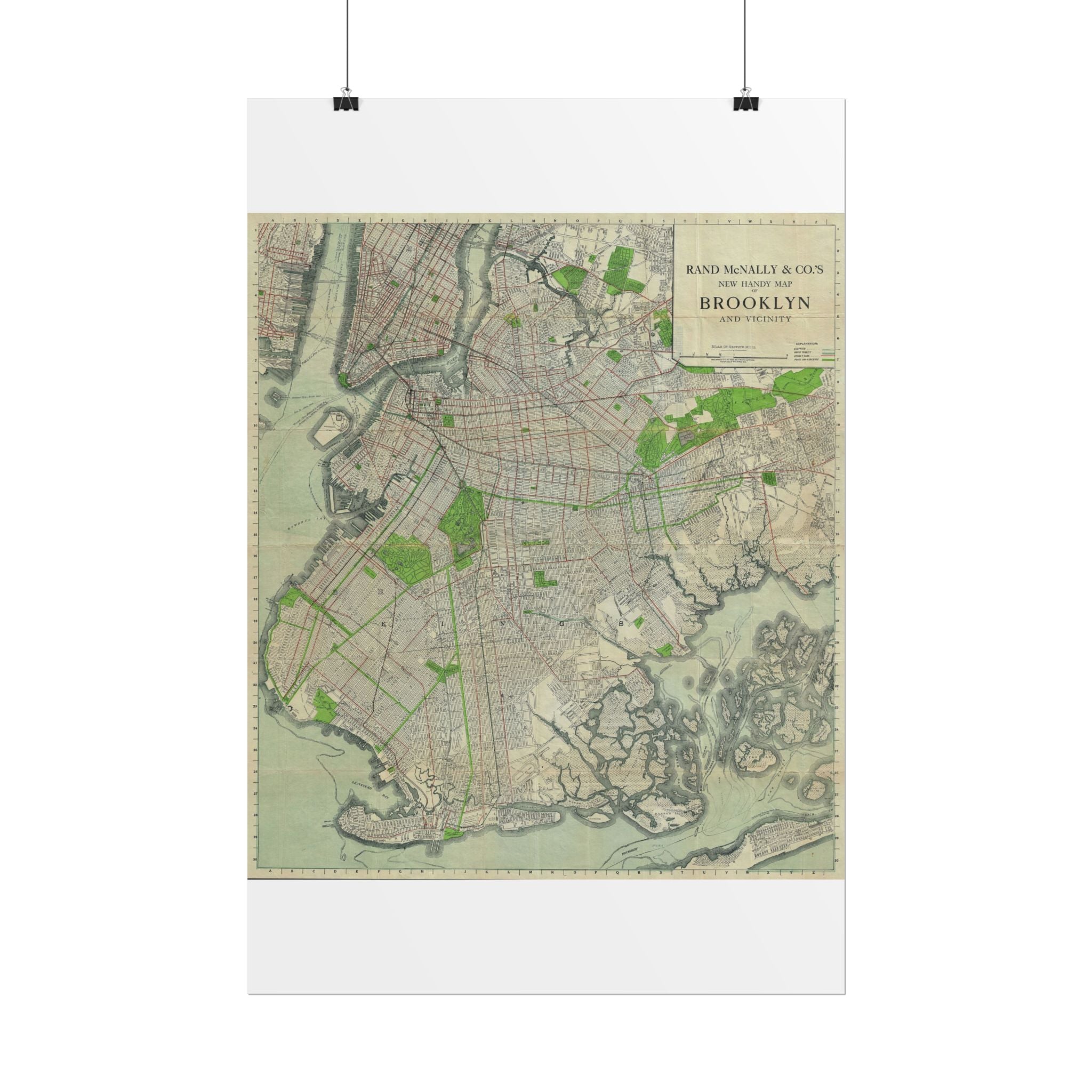 Brooklyn, New York Historic Map (c. 1911) Rolled Poster | Antique City Map Wall Art