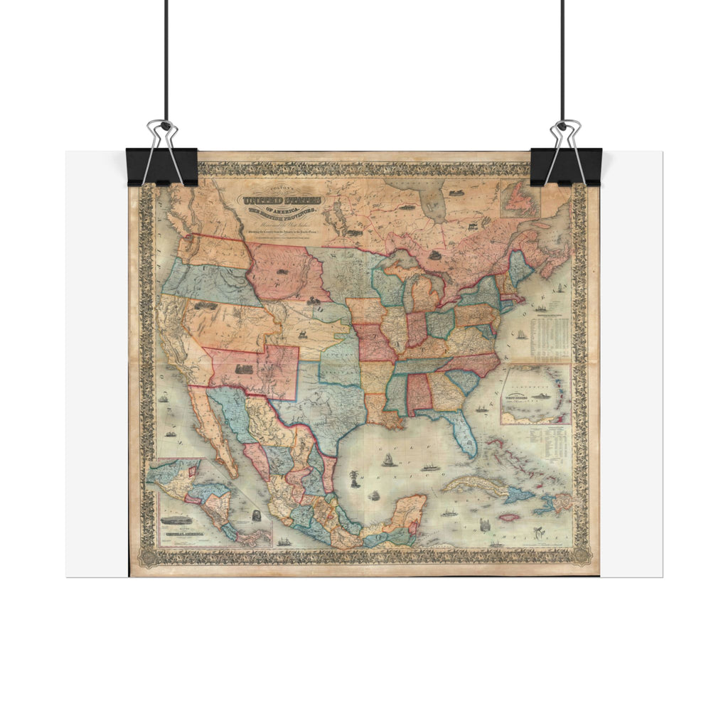 United States of America Historic Map (c. 1854) Rolled Poster | Vintage Map Wall Art