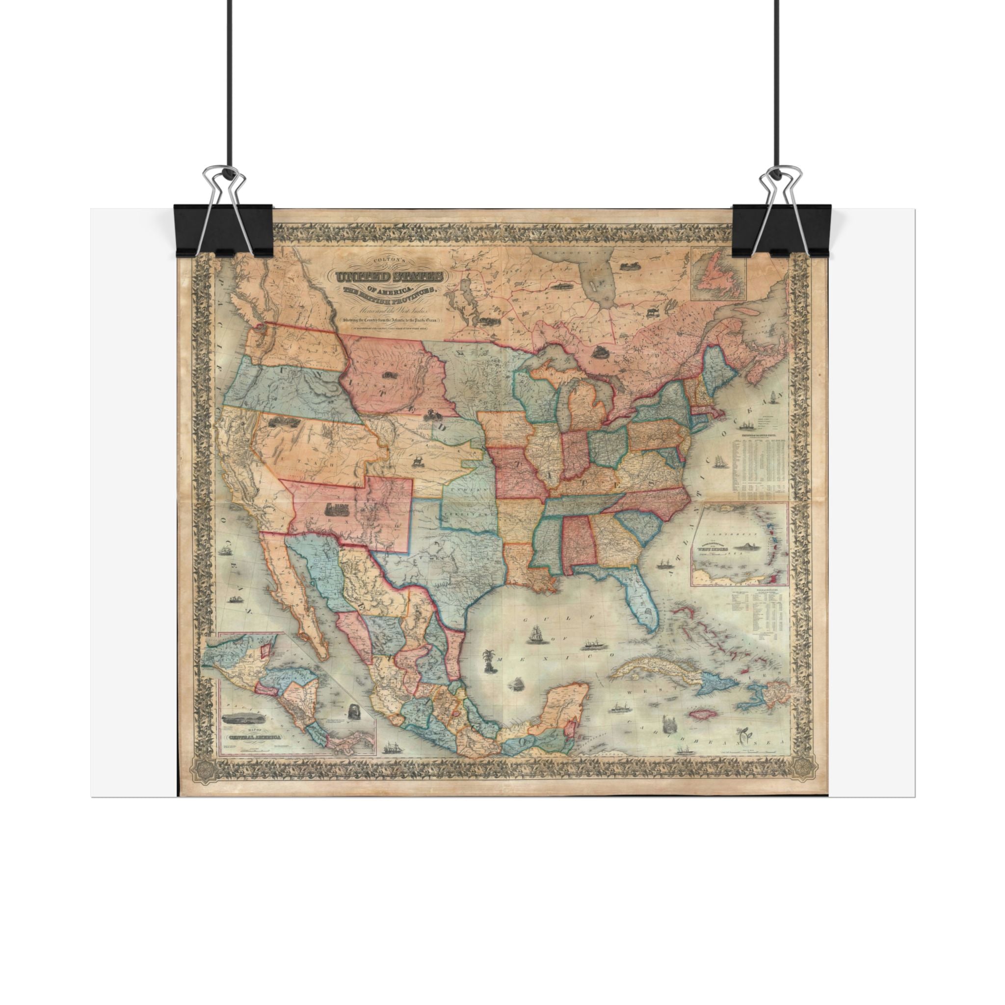 United States of America Historic Map (c. 1854) Rolled Poster | Vintage Map Wall Art