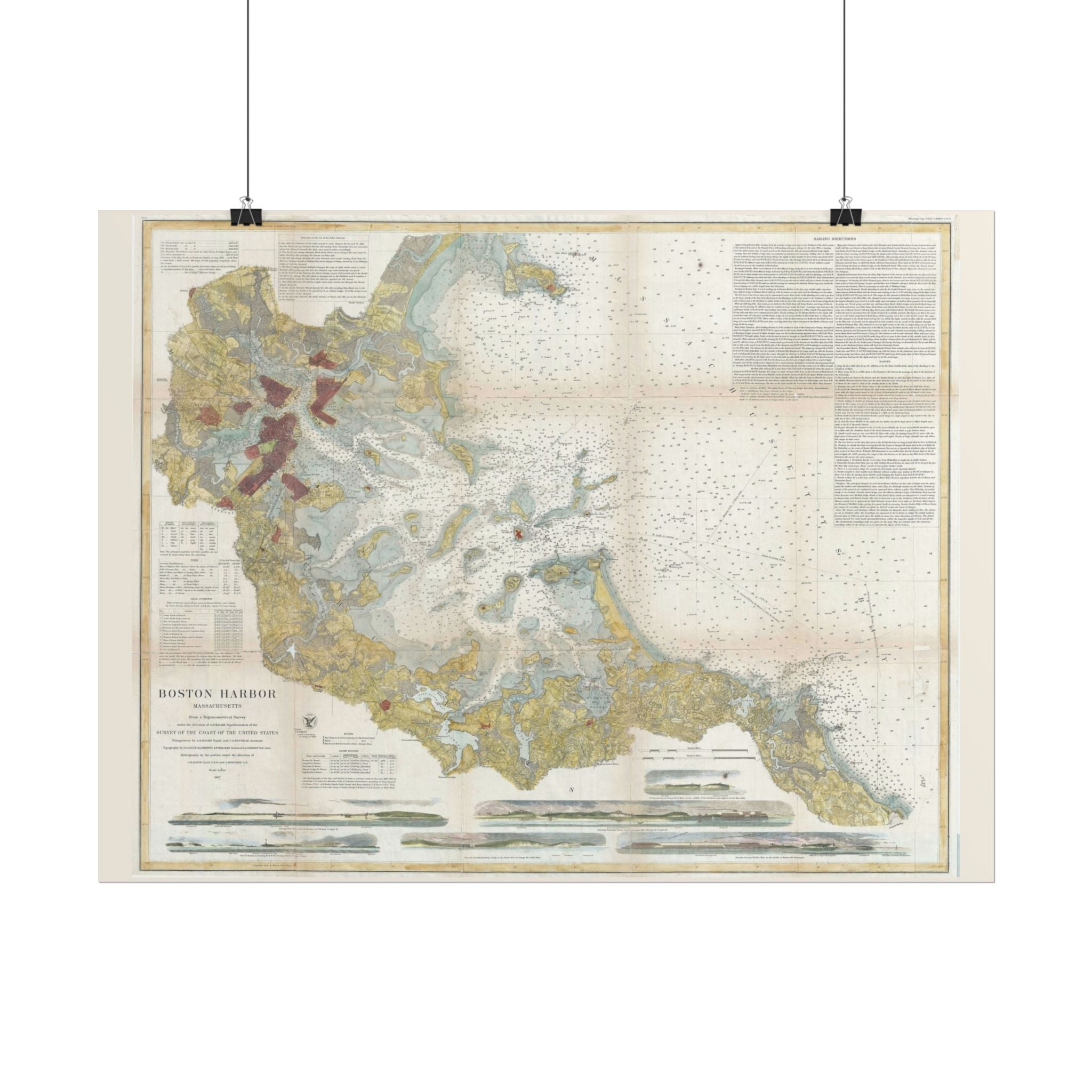 Boston Harbor (c. 1867) Historic City Map Rolled Poster | Antique Map Wall Art