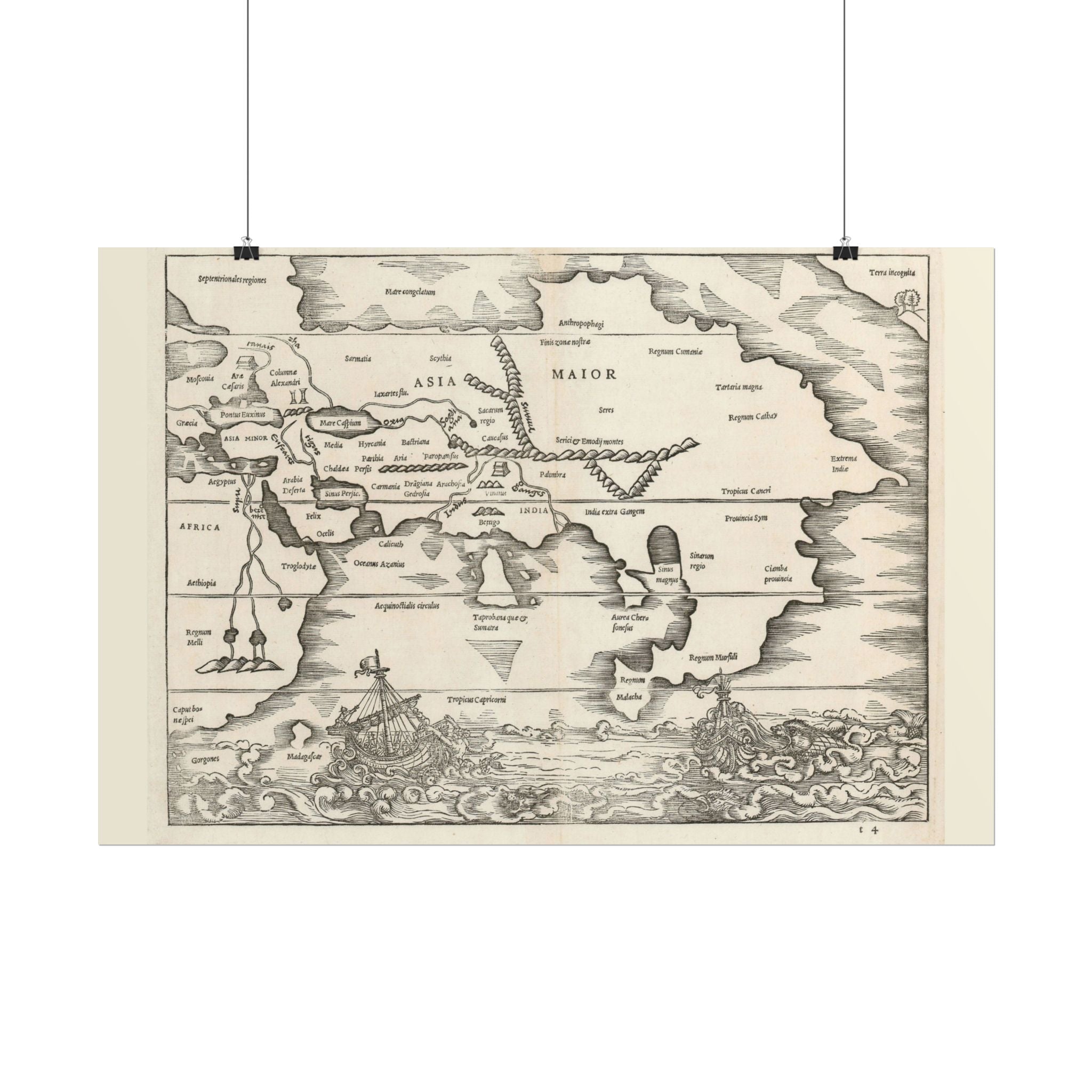 Asia Minor Historic World Map (c. 1538) Rolled Poster | Antique Vintage Map Wall Art