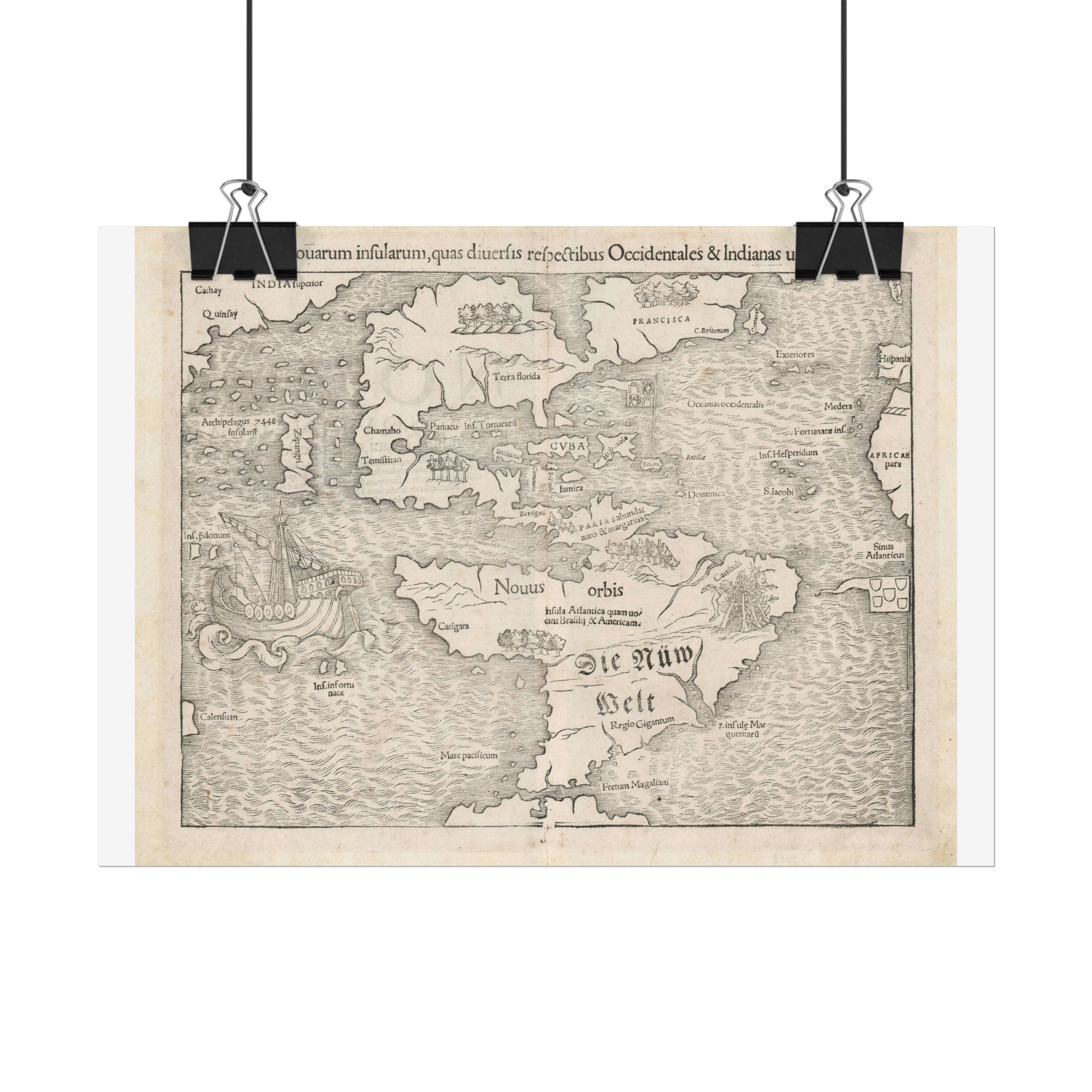 Americas Vintage Map (c. 1552) Rolled Poster | Antique Map Wall Art