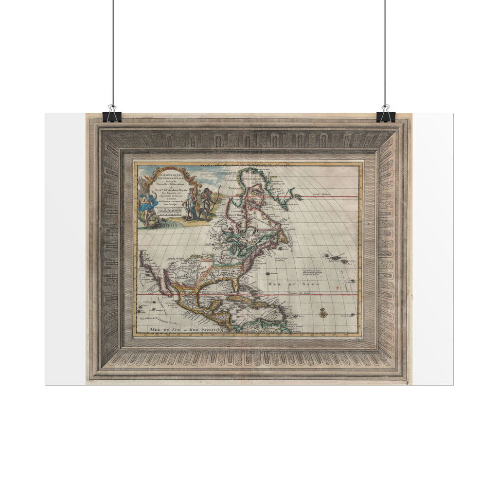 North America Antique Map  (c. 1729) "Ameique Septentrionale" Rolled Poster | Vintage Nautical Cartography