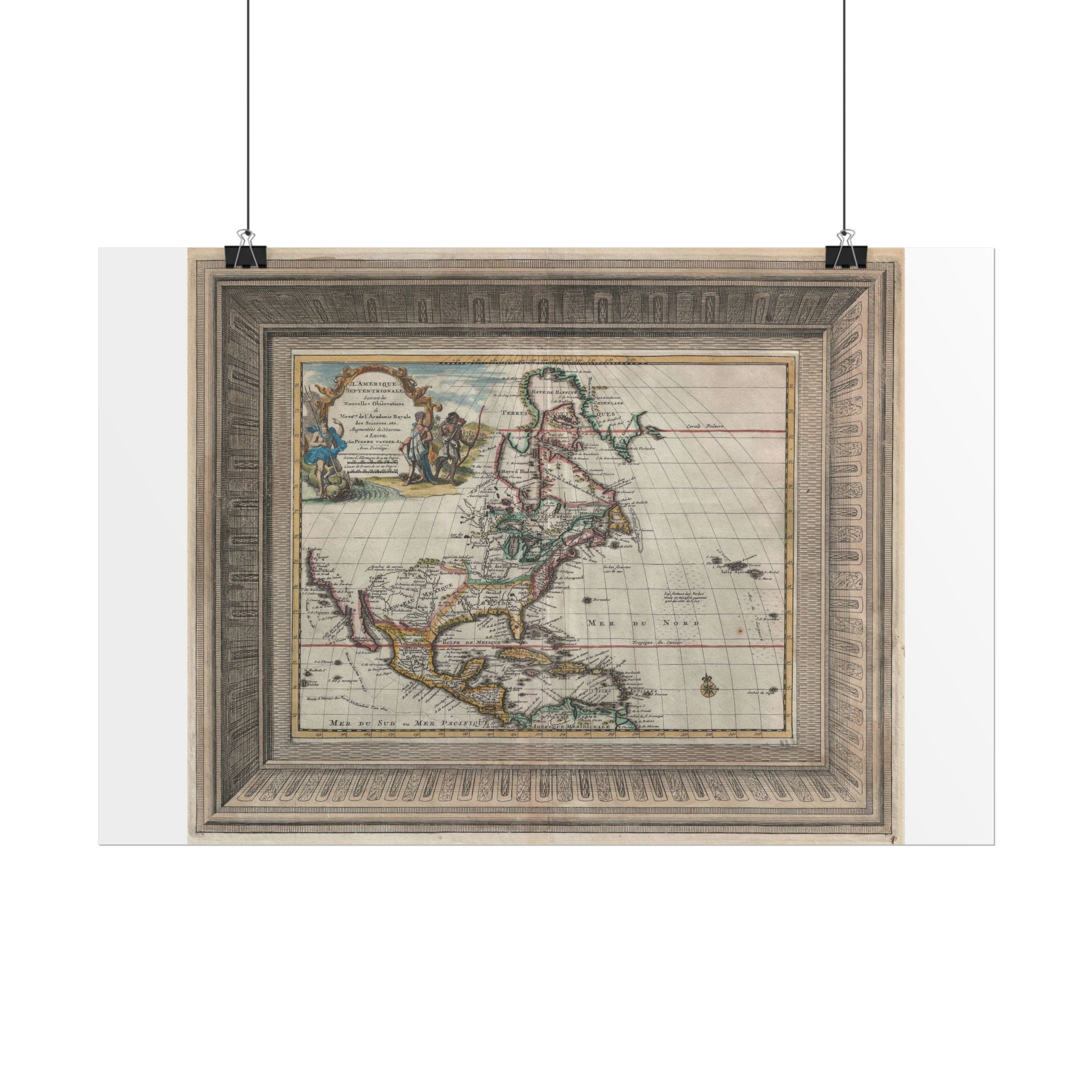 North America Antique Map  (c. 1729) "Ameique Septentrionale" Rolled Poster | Vintage Nautical Cartography